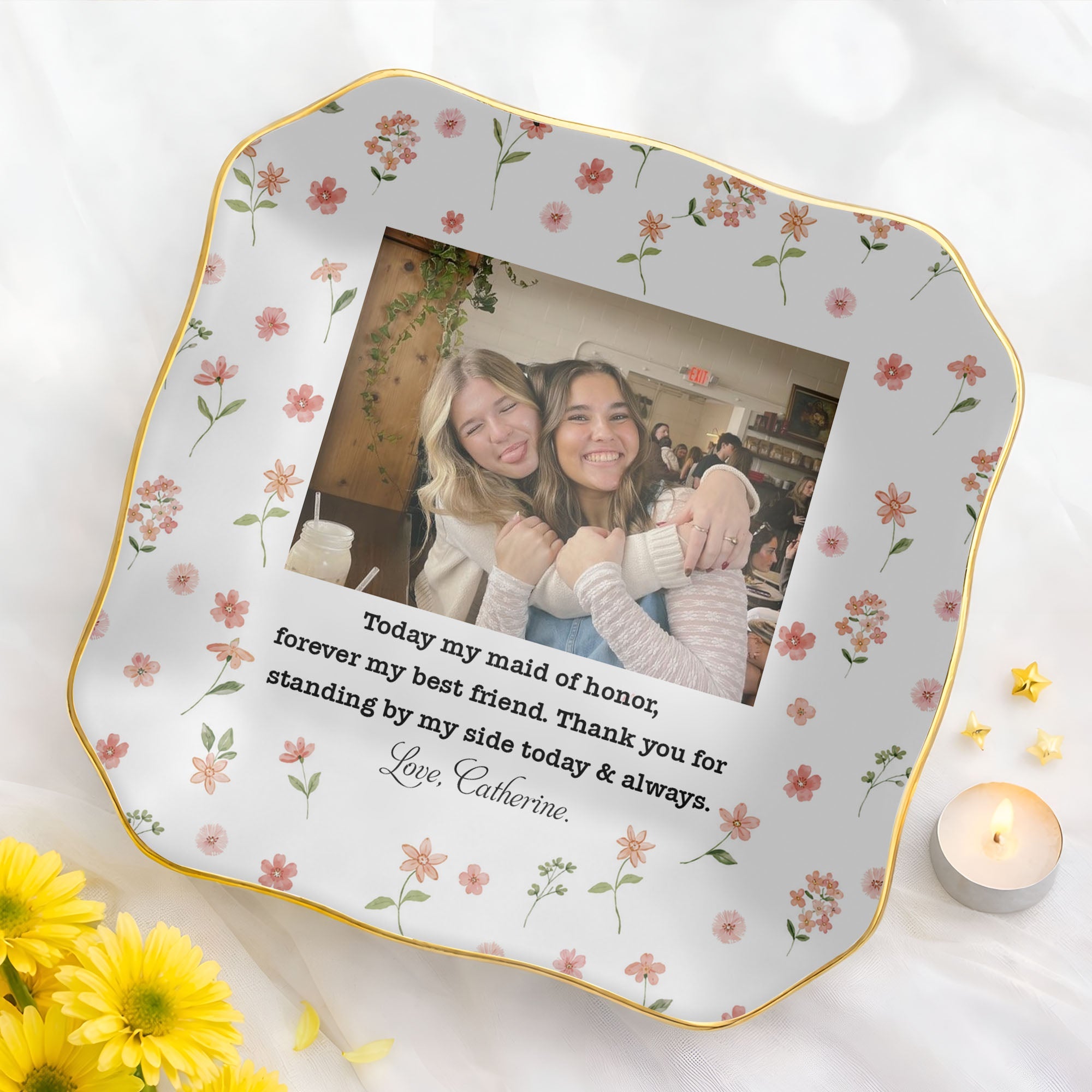 Personalized Lace Jewelry Dish Custom Photo Gift for Best Friend