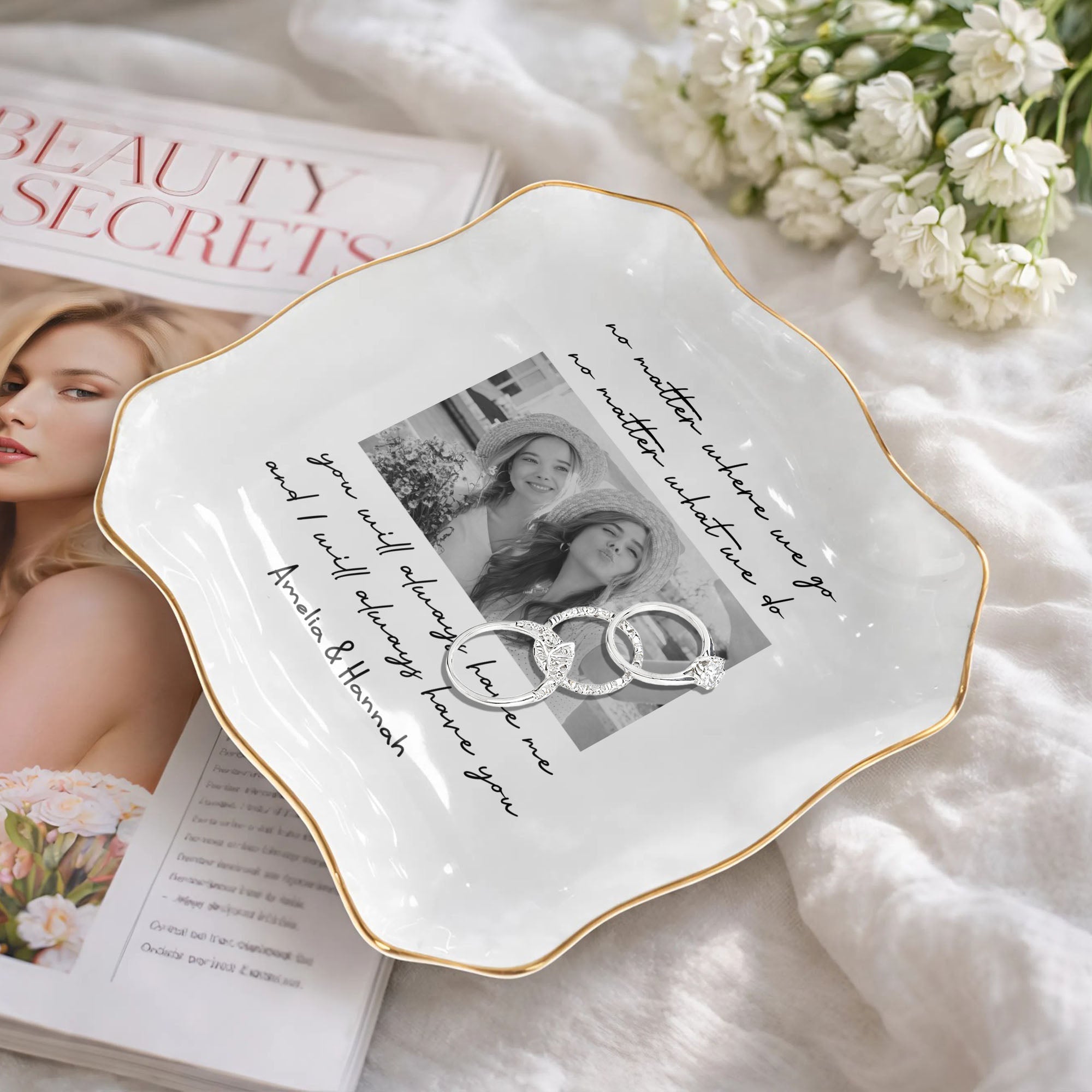 Personalized Lace Square Jewelry Dish Custom Name Gift for Best Friends