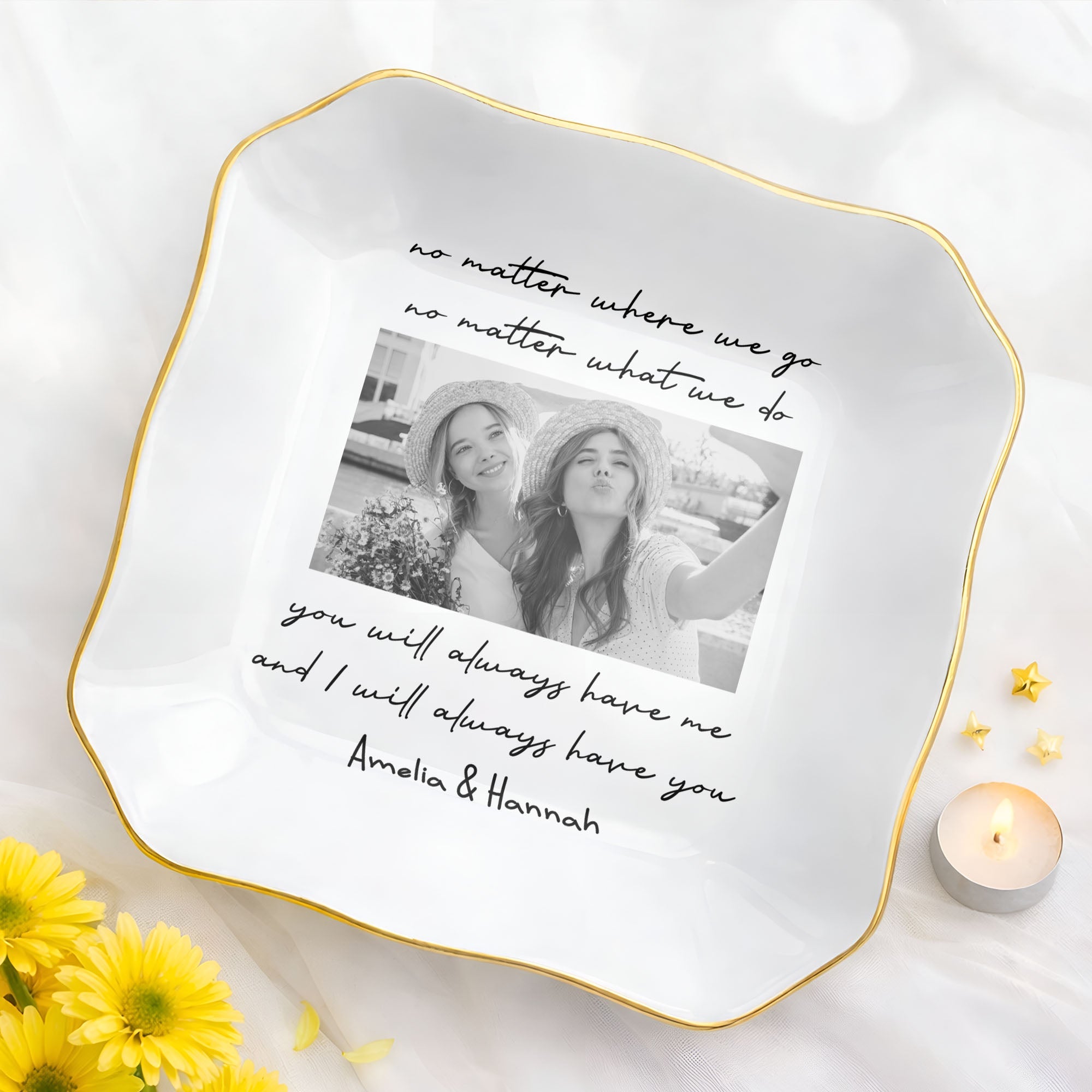 Personalized Lace Square Jewelry Dish Custom Name Gift for Best Friends