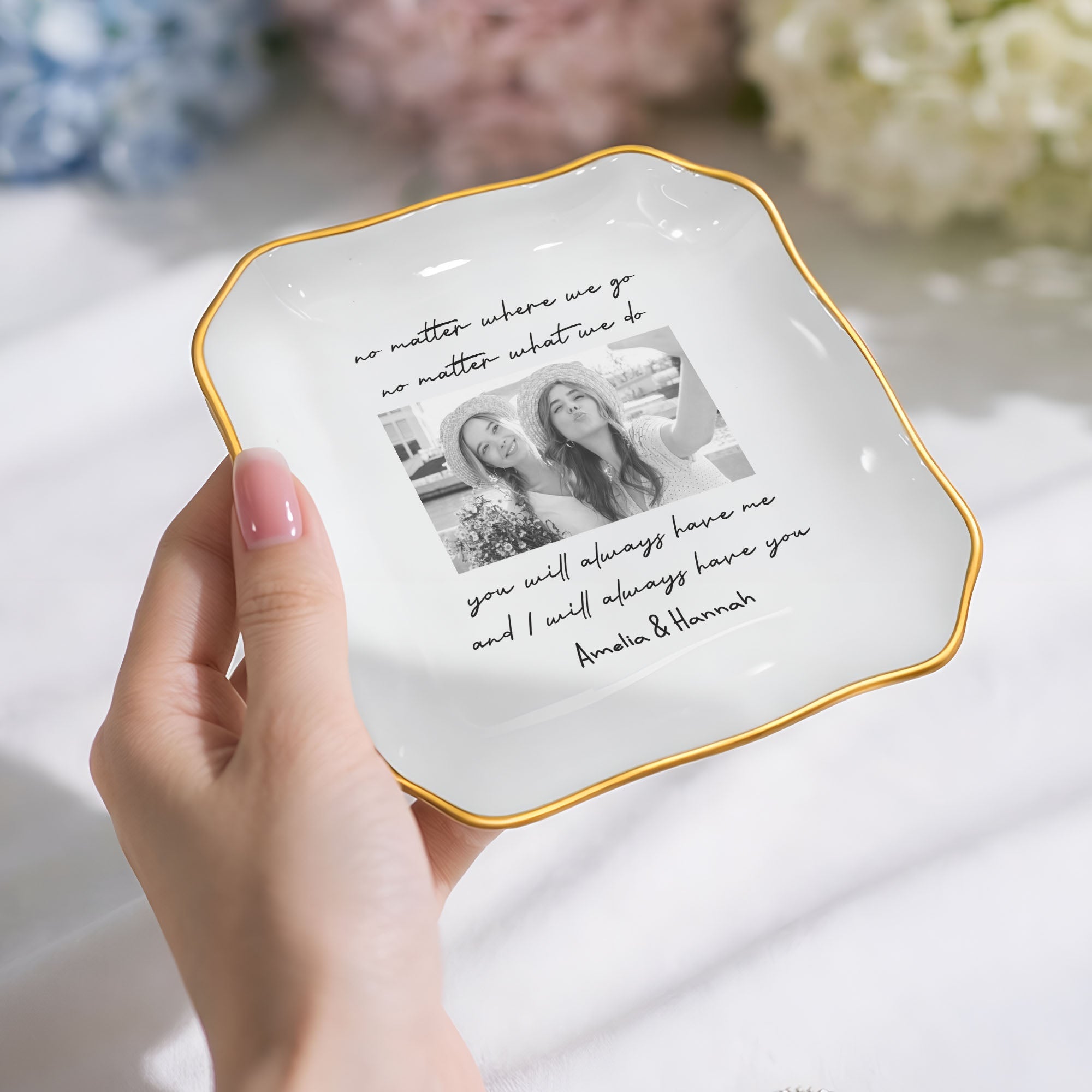 Personalized Lace Square Jewelry Dish Custom Name Gift for Best Friends