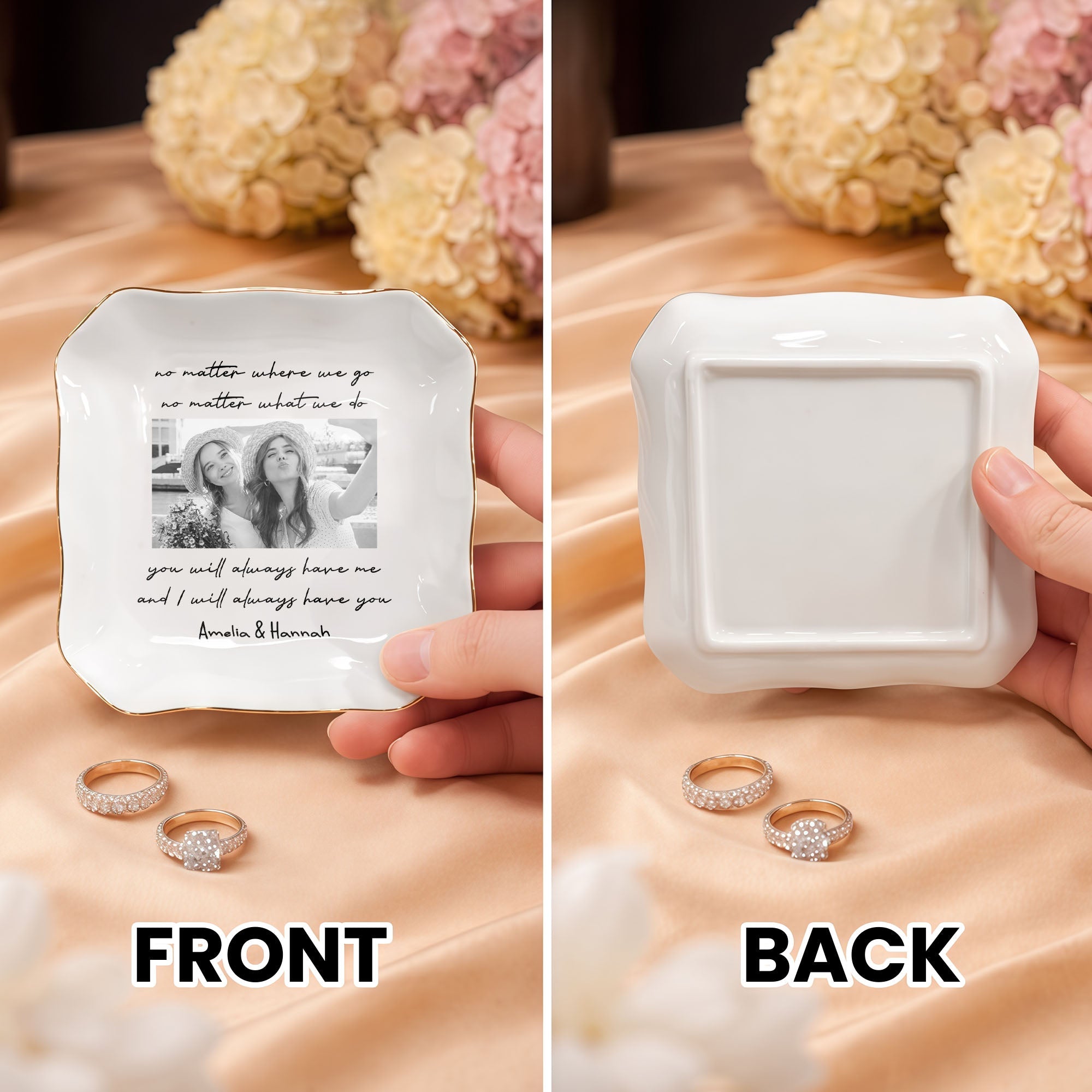 Personalized Lace Square Jewelry Dish Custom Name Gift for Best Friends