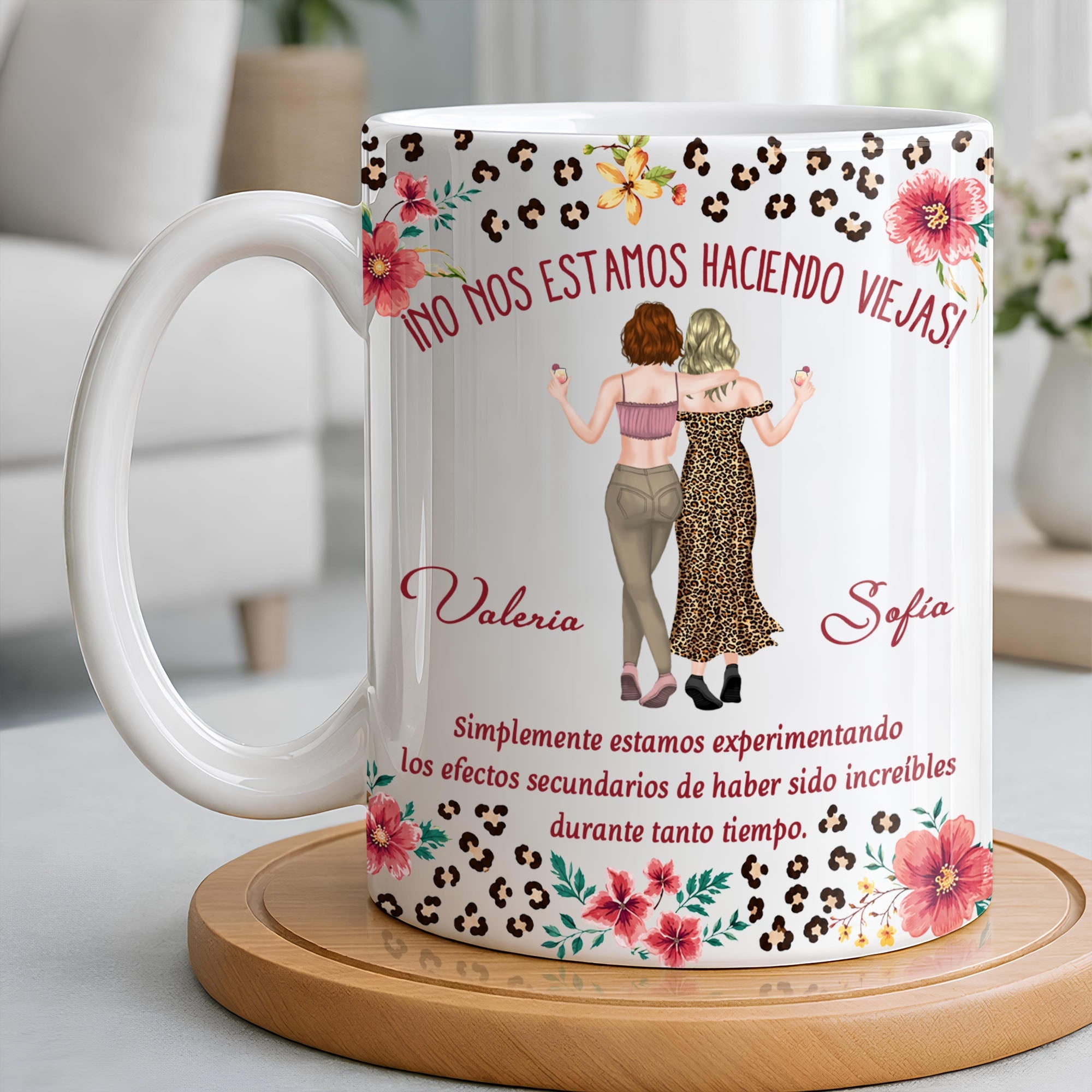 Personalized Best Friend Coffee Mug Custom Name Leopard Flowers Gift Edge-to-edge Mug GradoCreations