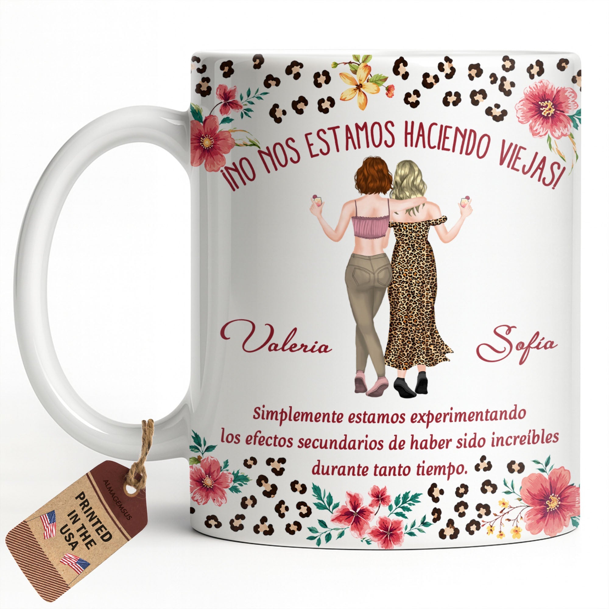 Personalized Best Friend Coffee Mug Custom Name Leopard Flowers Gift Edge-to-edge Mug GradoCreations