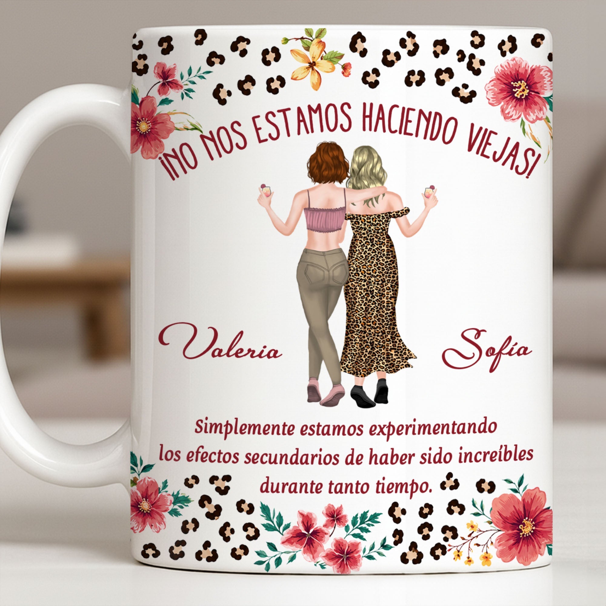 Personalized Best Friend Coffee Mug Custom Name Leopard Flowers Gift Edge-to-edge Mug GradoCreations