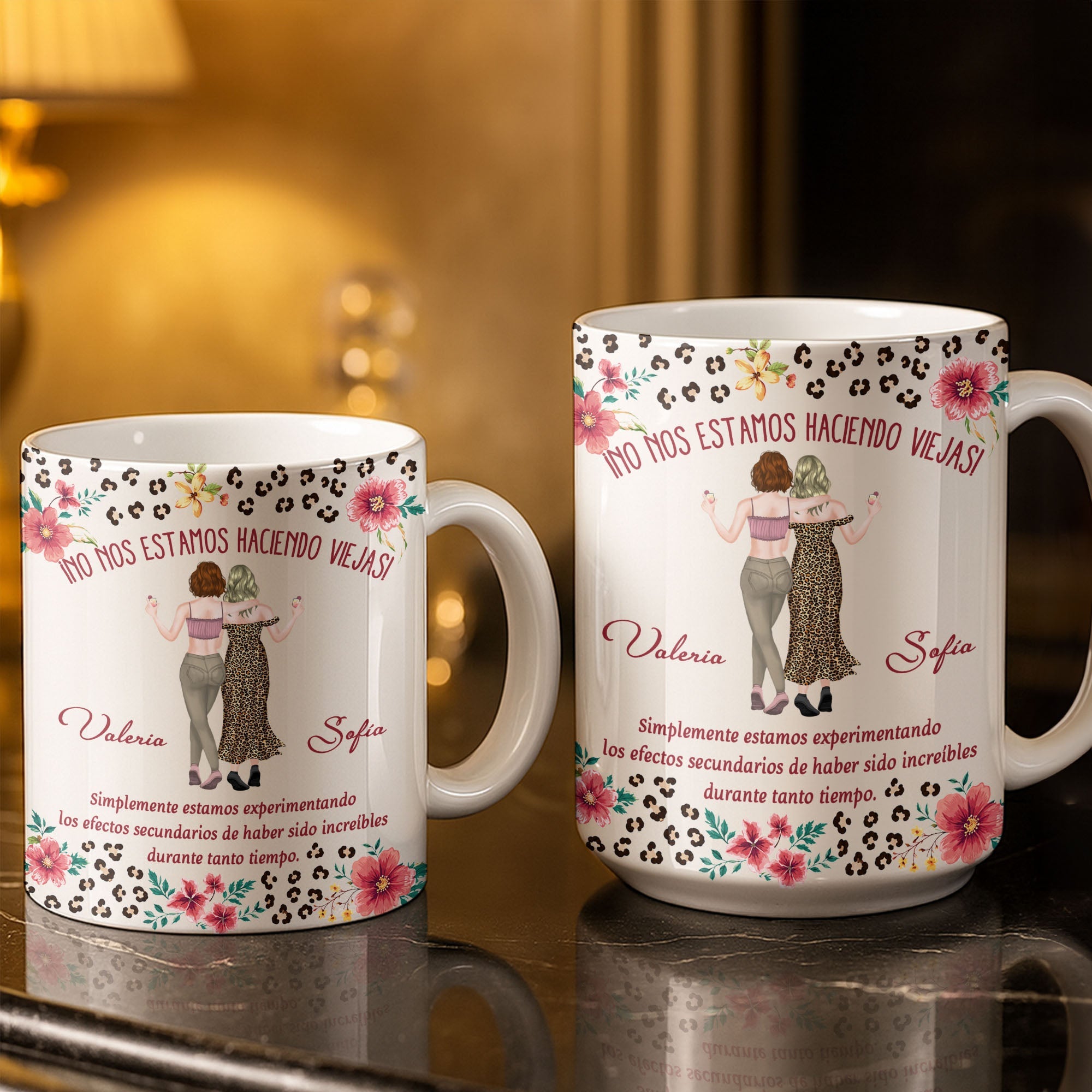 Personalized Best Friend Coffee Mug Custom Name Leopard Flowers Gift Edge-to-edge Mug GradoCreations
