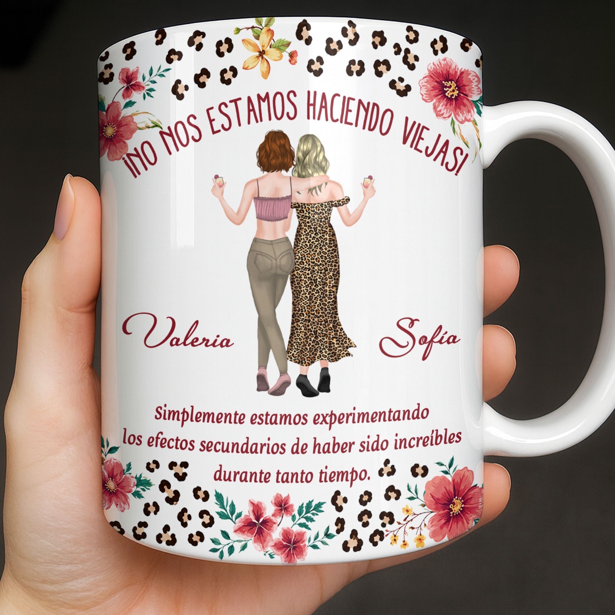 Personalized Best Friend Coffee Mug Custom Name Leopard Flowers Gift Edge-to-edge Mug GradoCreations