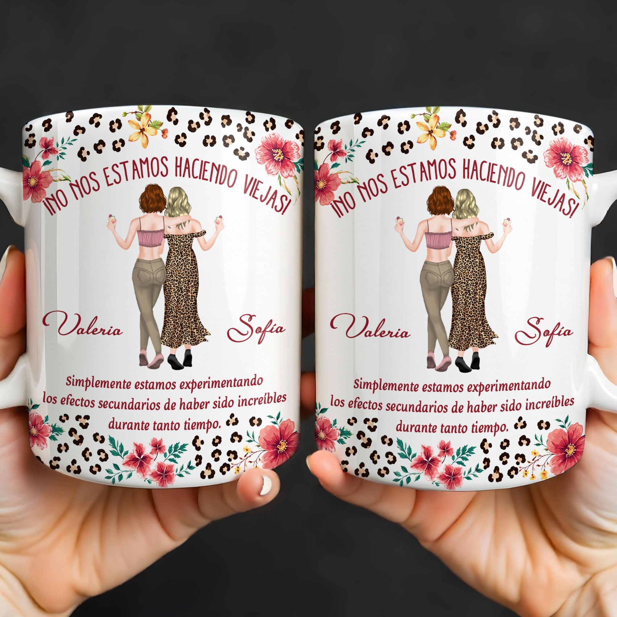 Personalized Best Friend Coffee Mug Custom Name Leopard Flowers Gift Edge-to-edge Mug GradoCreations