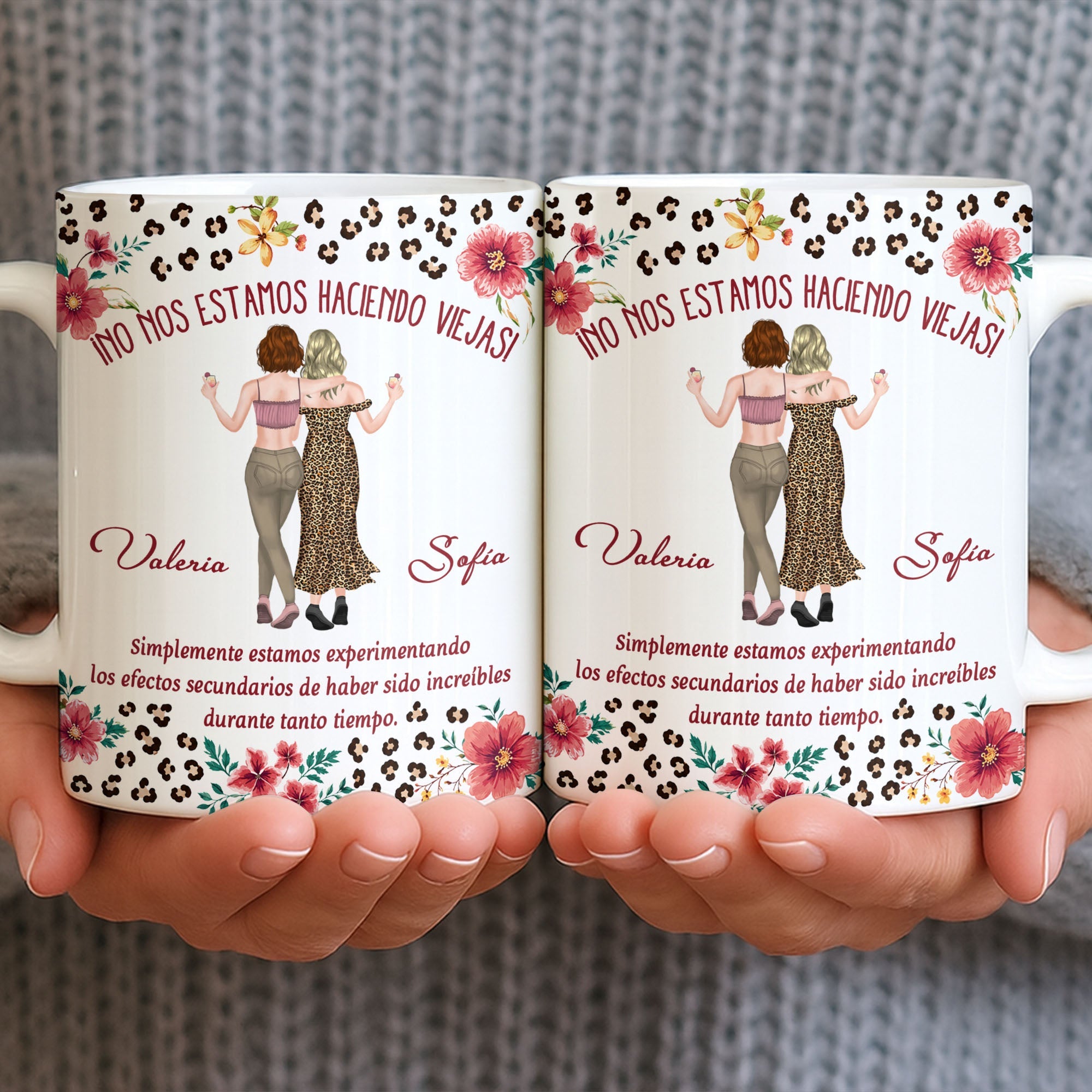 Personalized Best Friend Coffee Mug Custom Name Leopard Flowers Gift Edge-to-edge Mug GradoCreations