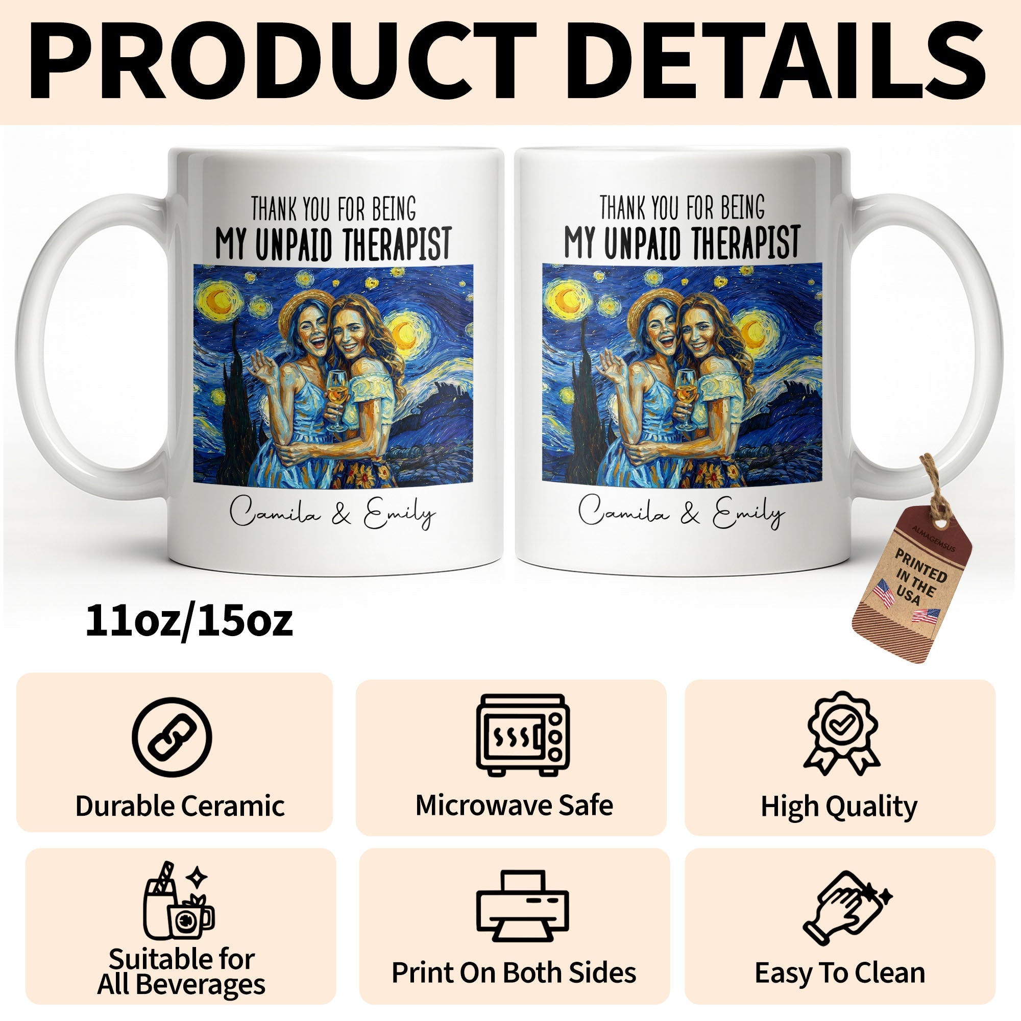 Personalized Photo Upload Coffee Mug for Best Friend Gift Edge-to-edge Mug GradoCreations