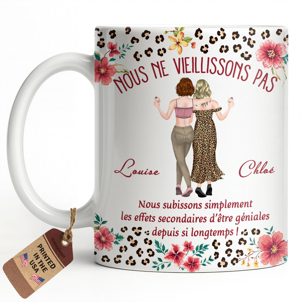 Personalized Floral Leopard Print Coffee Mug Custom Gift for Best Friends Edge-to-edge Mug GradoCreations