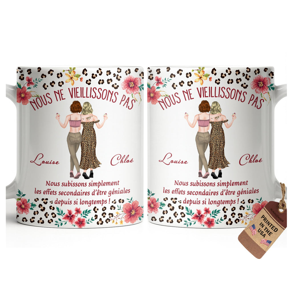 Personalized Floral Leopard Print Coffee Mug Custom Gift for Best Friends Edge-to-edge Mug GradoCreations