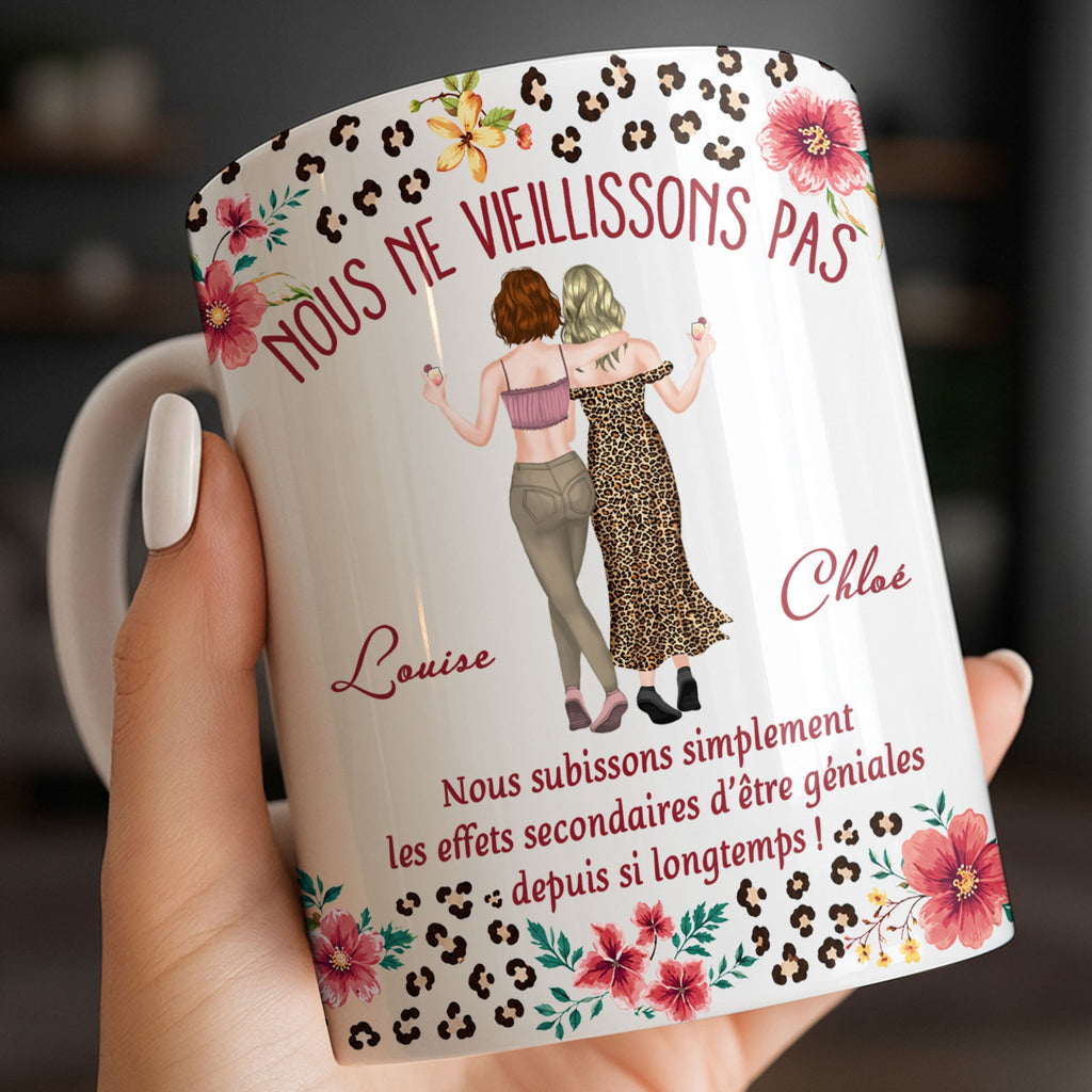 Personalized Floral Leopard Print Coffee Mug Custom Gift for Best Friends Edge-to-edge Mug GradoCreations
