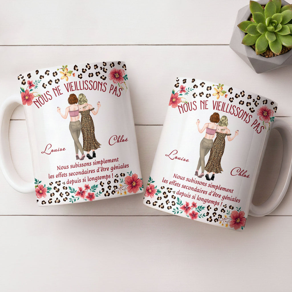 Personalized Floral Leopard Print Coffee Mug Custom Gift for Best Friends Edge-to-edge Mug GradoCreations