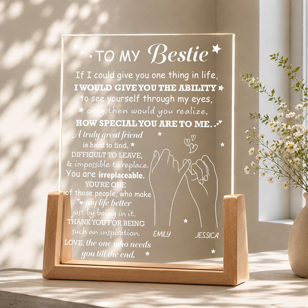Personalized Acrylic Night Light Custom Bestie Gift with Wood Base