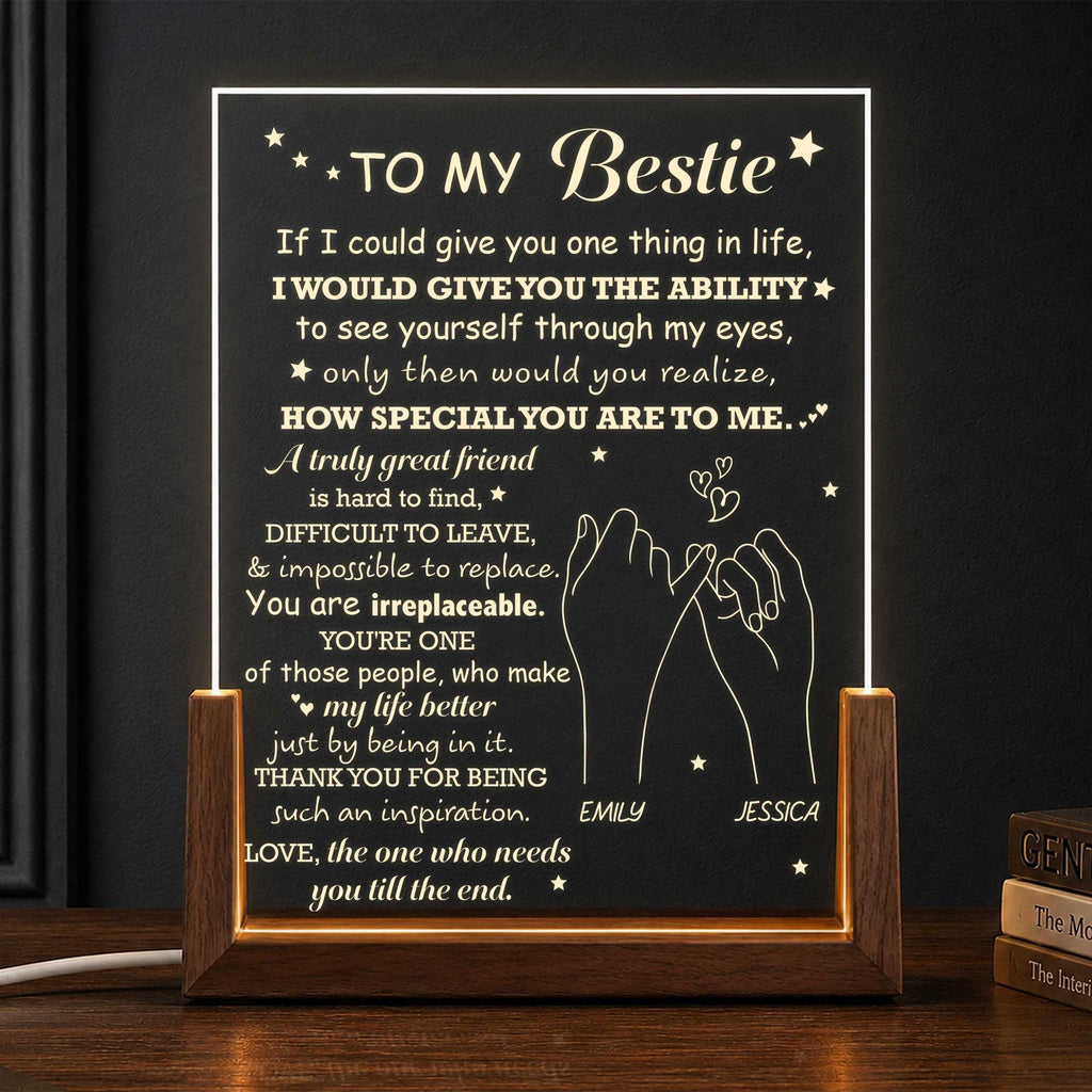 Personalized Acrylic Night Light Custom Bestie Gift with Wood Base