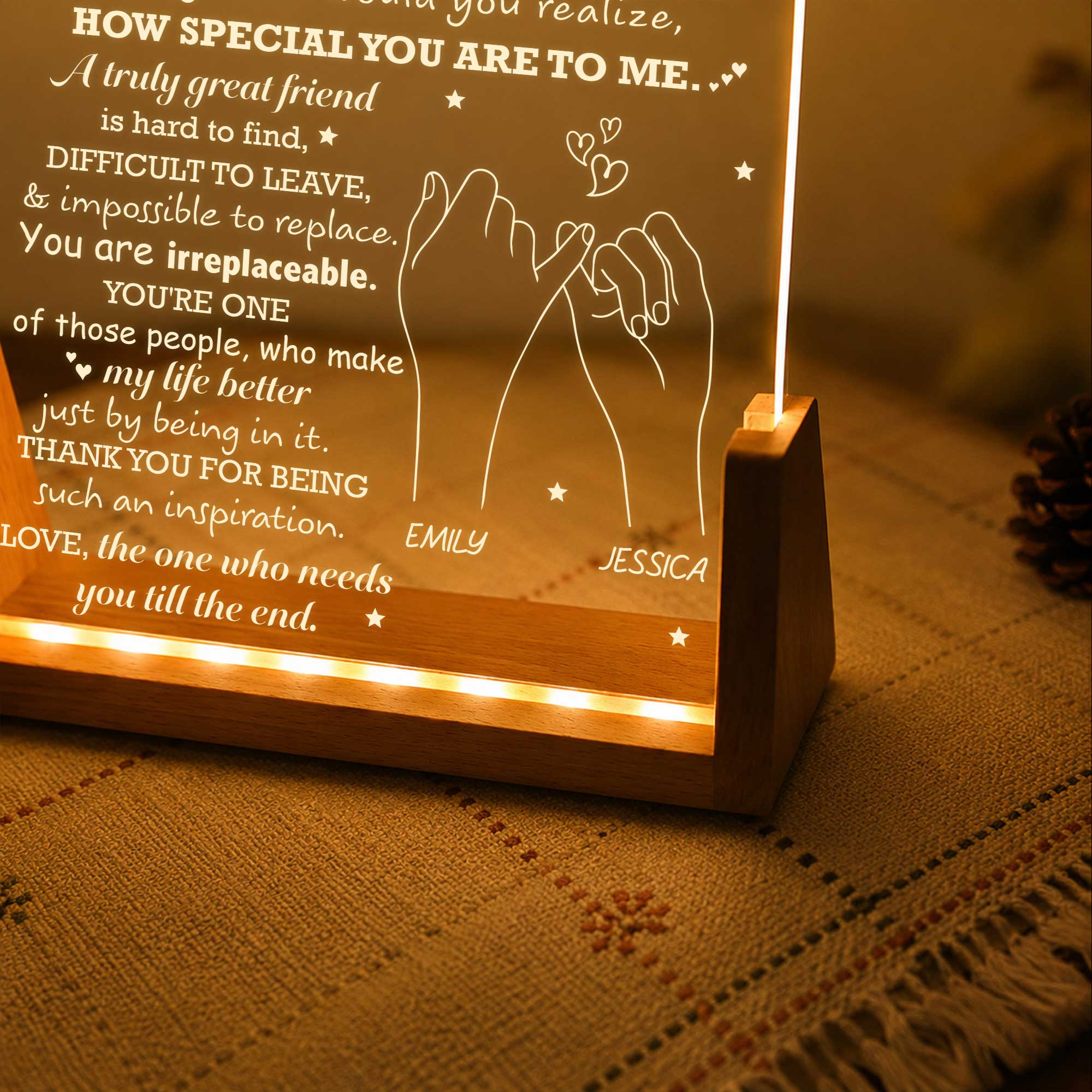 Personalized Acrylic Night Light Custom Bestie Gift with Wood Base