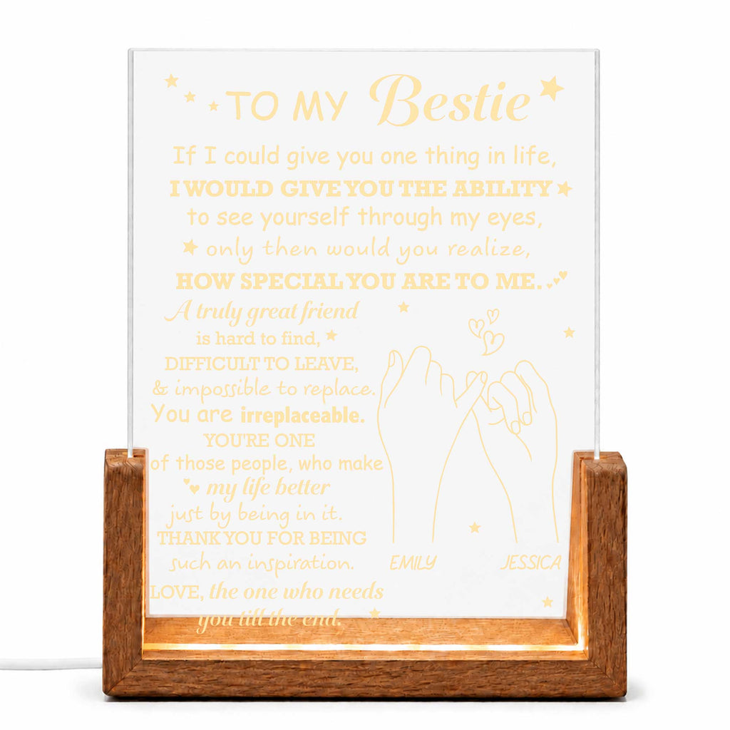 Personalized Acrylic Night Light Custom Bestie Gift with Wood Base