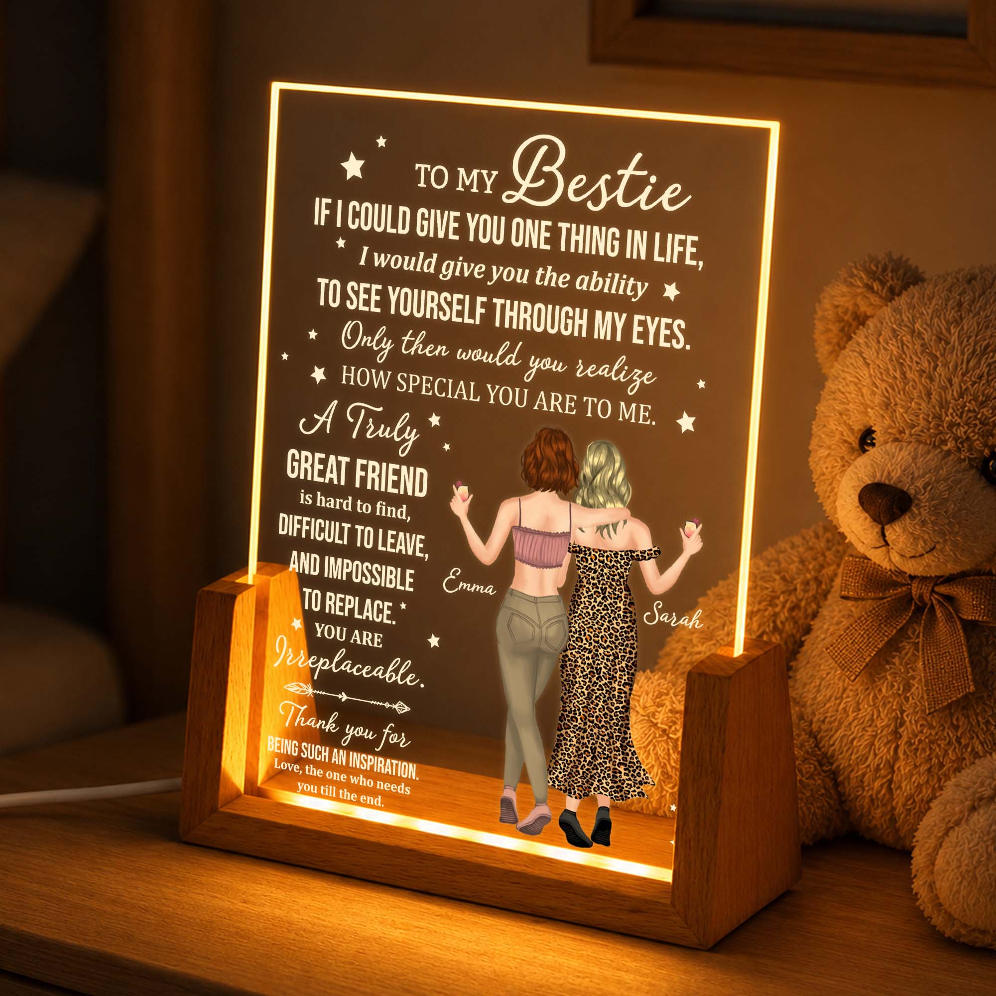 Personalized Acrylic Night Light Custom Bestie Gift for Friends