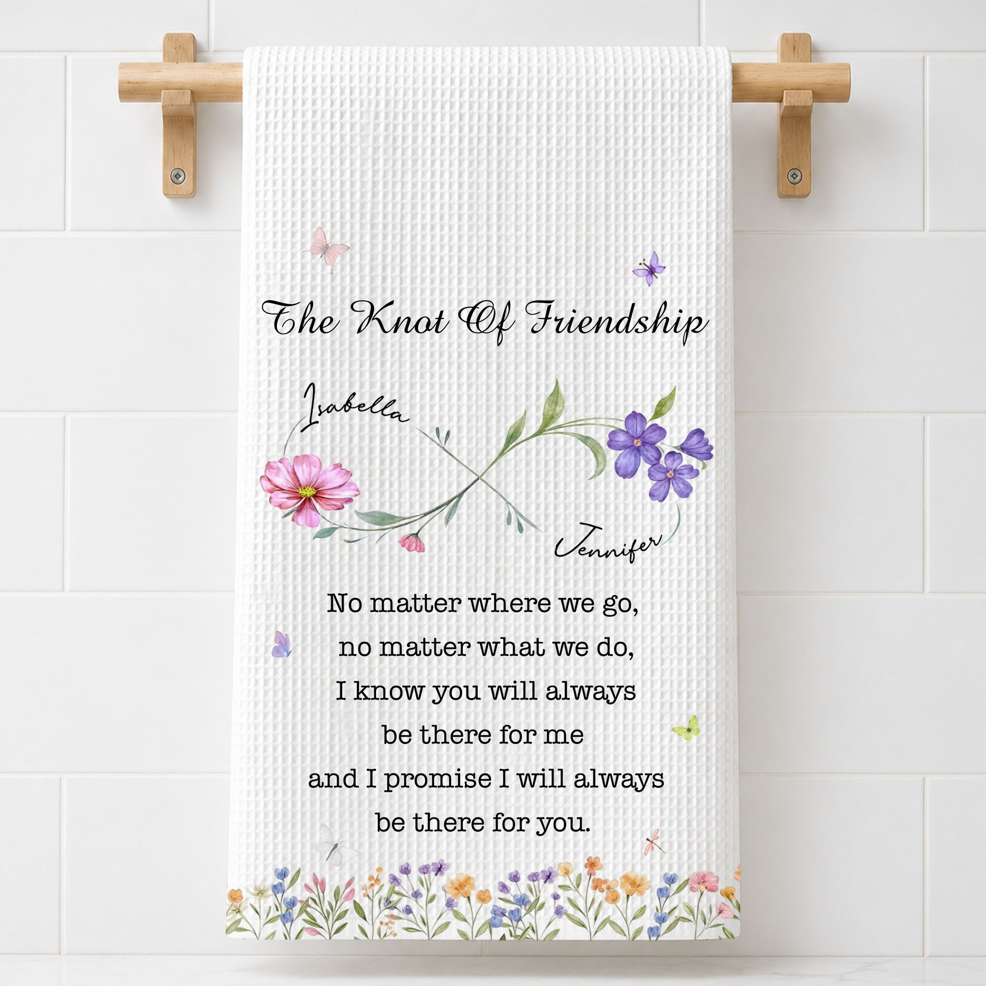 Personalized Kitchen Towel Custom Birth Month Flowers Gift for Best Friends