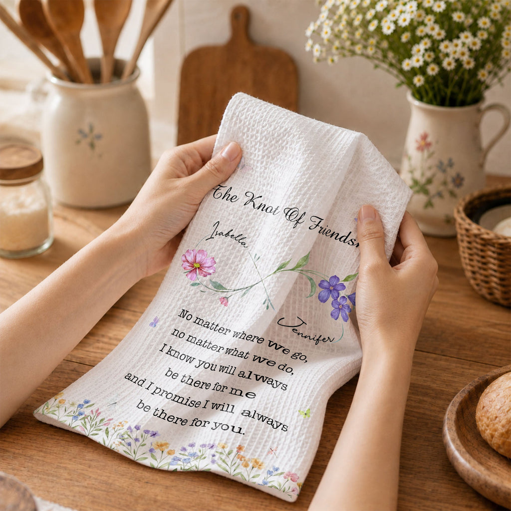 Personalized Kitchen Towel Custom Birth Month Flowers Gift for Best Friends