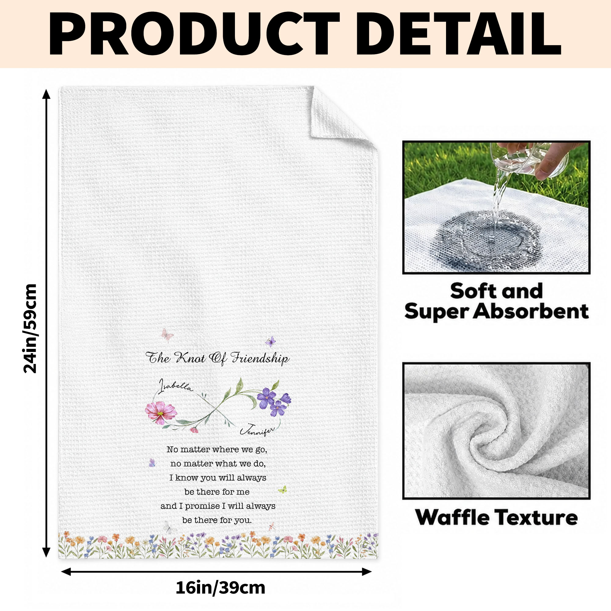 Personalized Kitchen Towel Custom Birth Month Flowers Gift for Best Friends