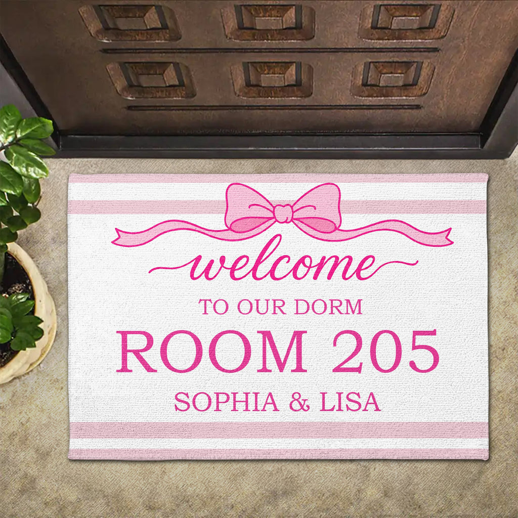 Personalized Pink Ribbon Bow Doormat Custom Name Gift for BFF