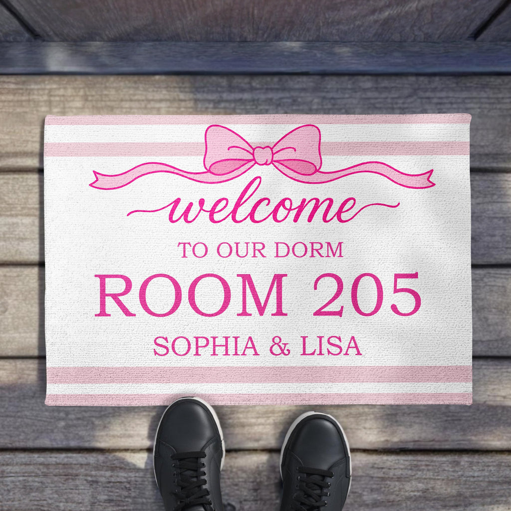 Personalized Pink Ribbon Bow Doormat Custom Name Gift for BFF