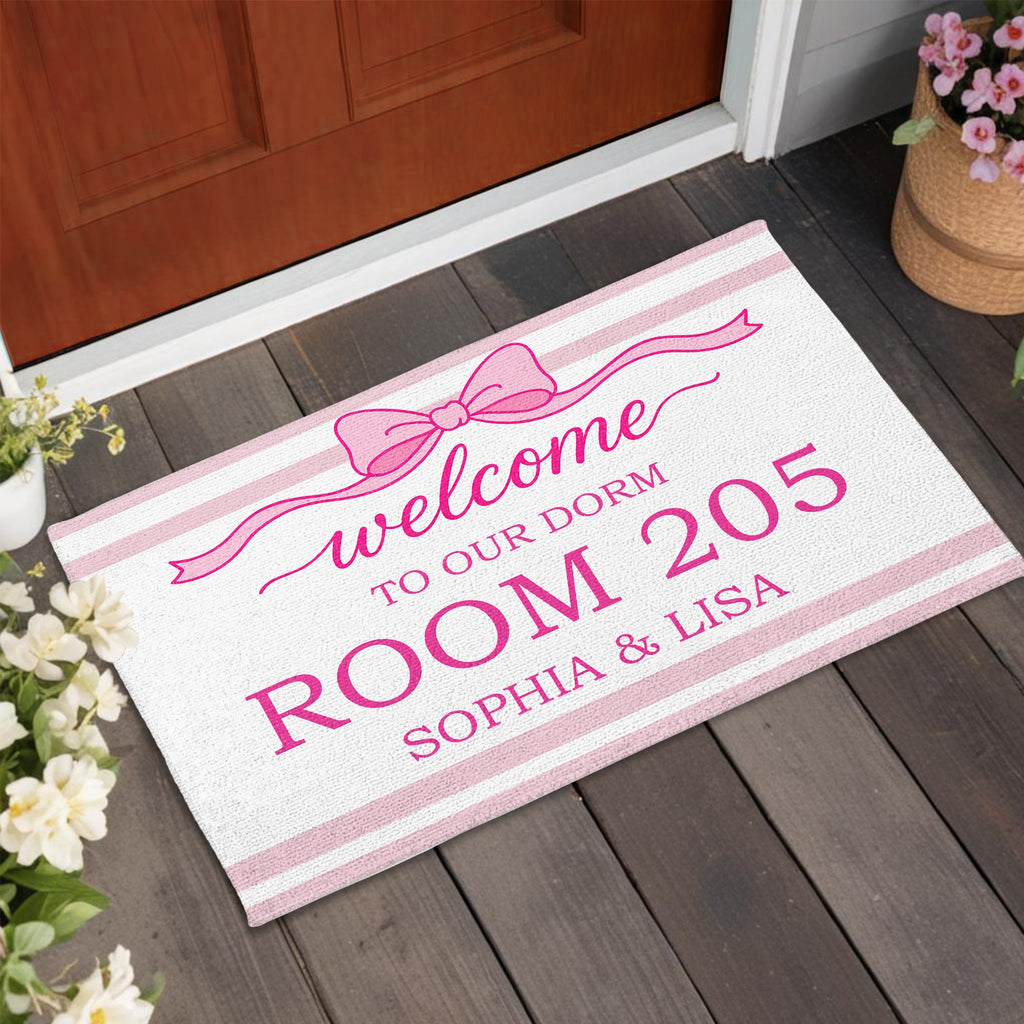 Personalized Pink Ribbon Bow Doormat Custom Name Gift for BFF