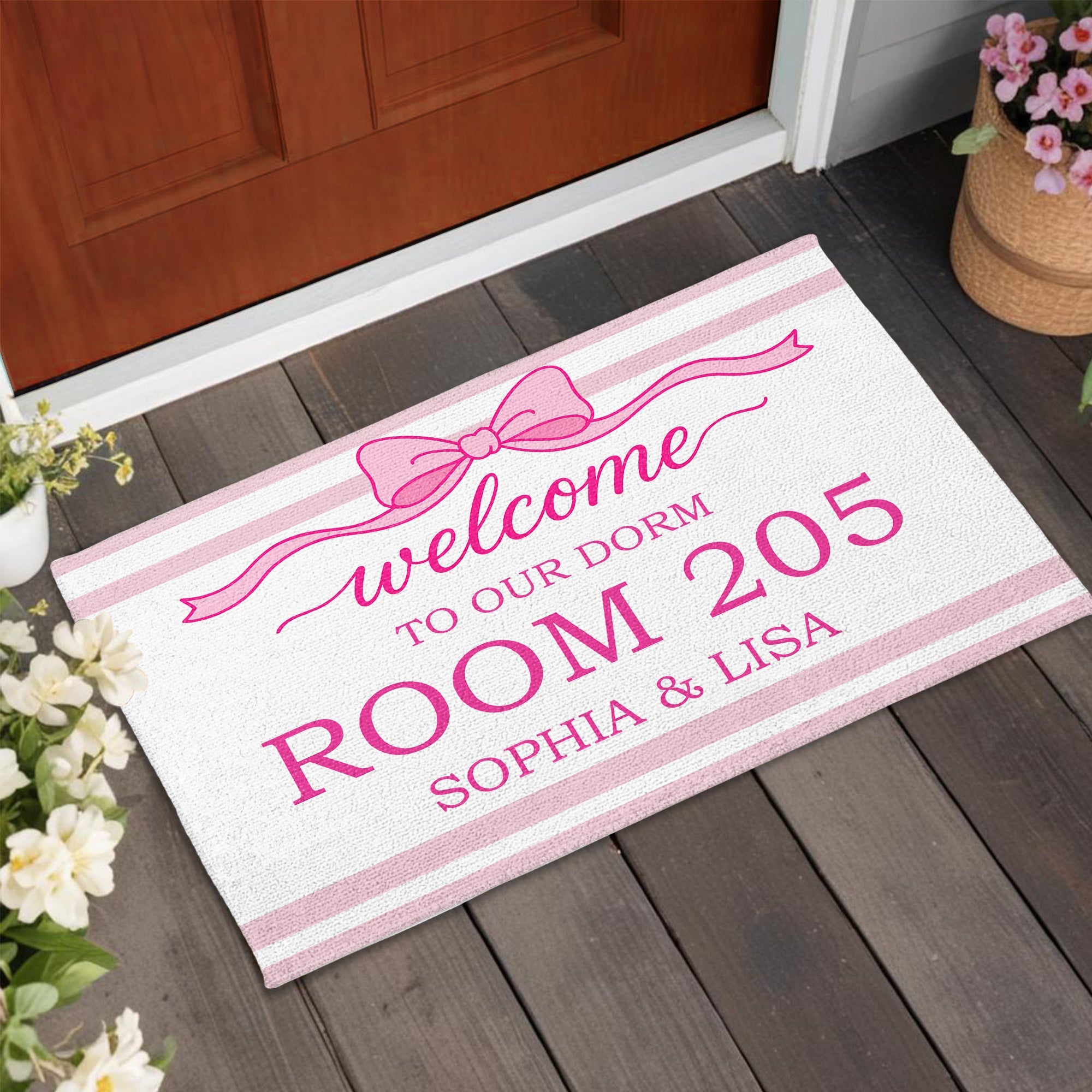 Personalized Pink Ribbon Bow Doormat Custom Name Gift for BFF
