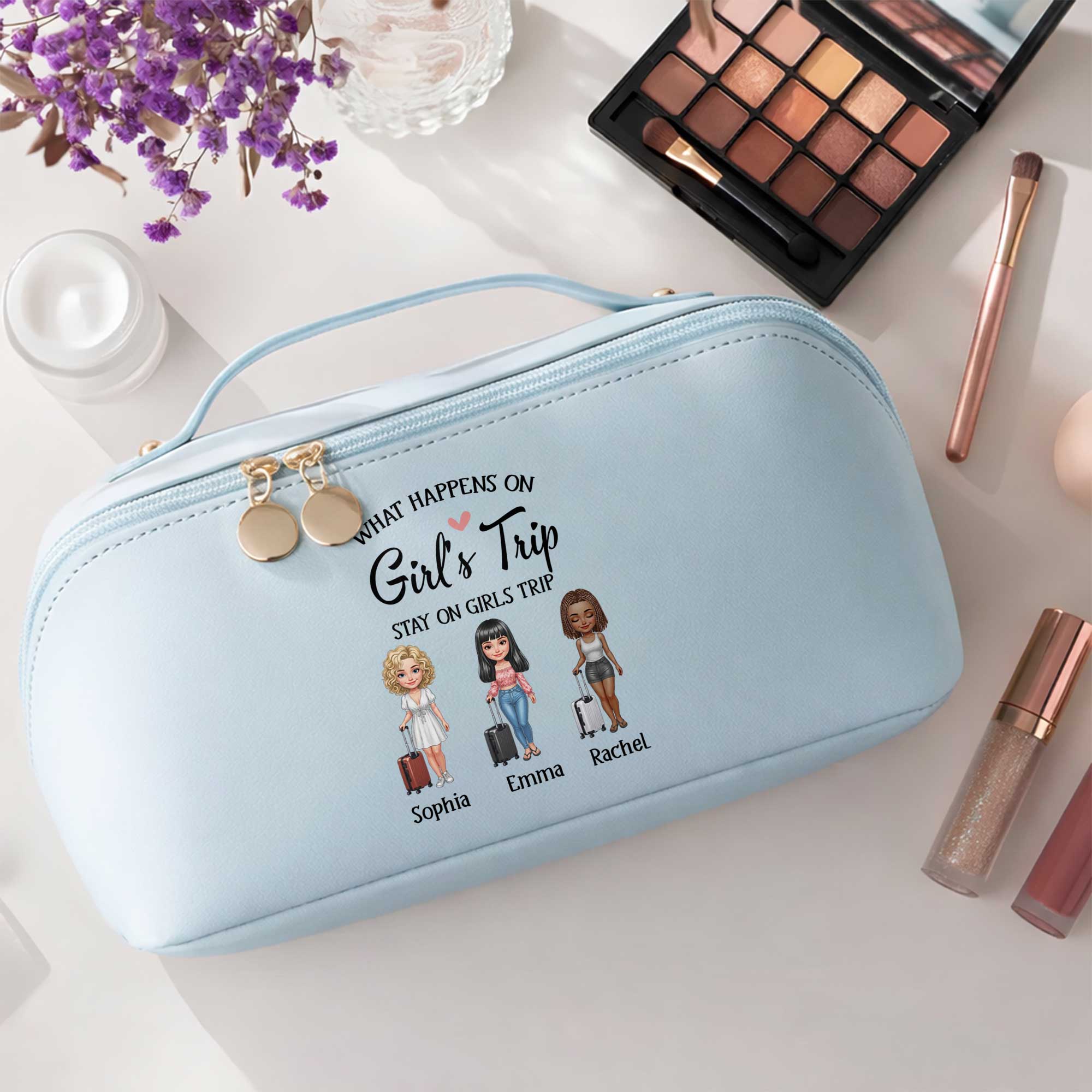Personalized Faux Leather Makeup Bag Custom Name Gift for Besties Leather Makeup Bag GradoCreations