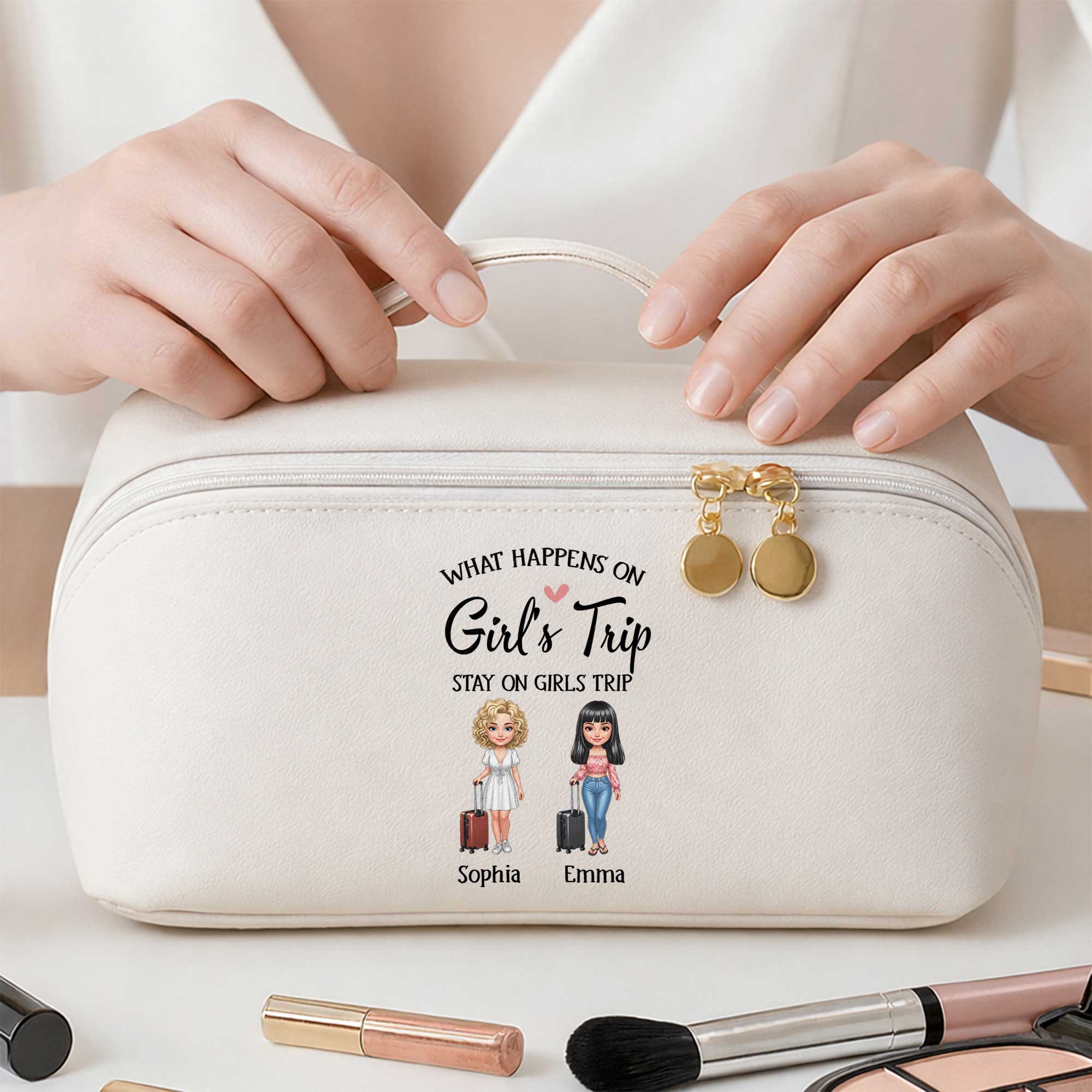 Personalized Faux Leather Makeup Bag Custom Name Gift for Besties Leather Makeup Bag GradoCreations