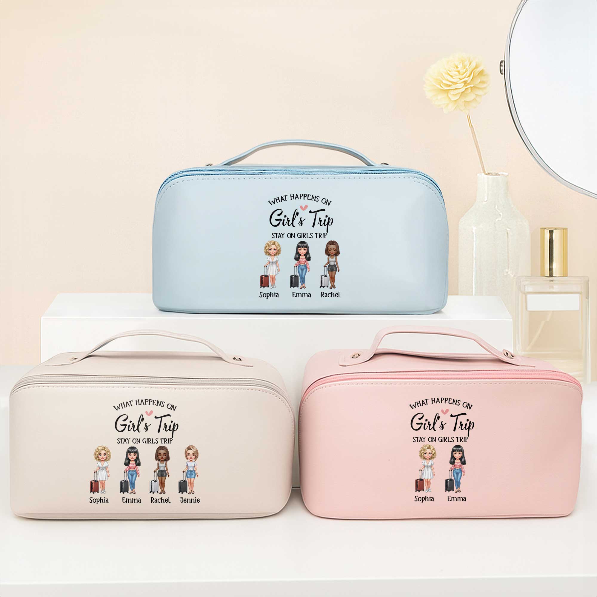 Personalized Faux Leather Makeup Bag Custom Name Gift for Besties Leather Makeup Bag GradoCreations
