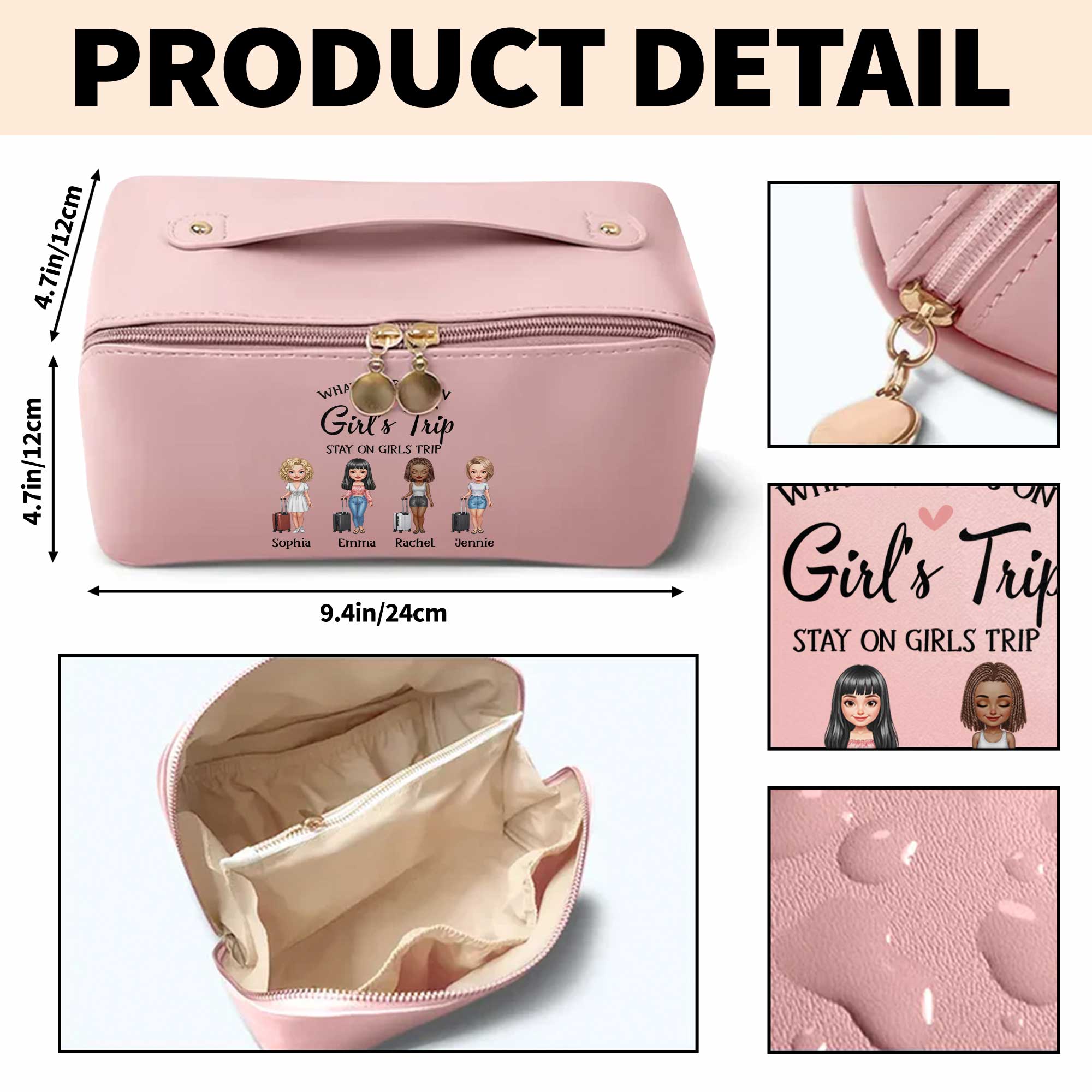 Personalized Faux Leather Makeup Bag Custom Name Gift for Besties Leather Makeup Bag GradoCreations