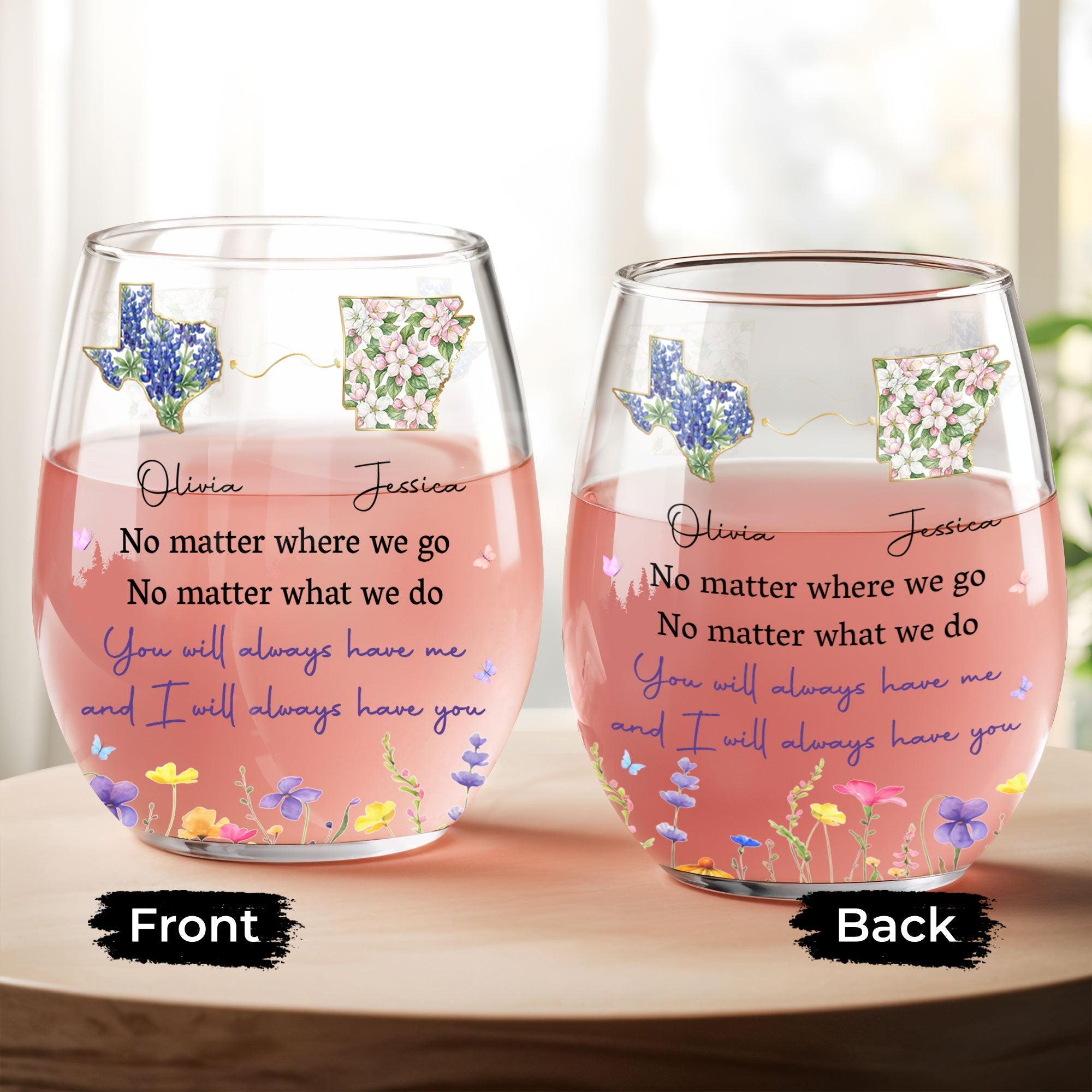 Personalized Stemless Wine Glass Custom State Outline Gift for Friends Wine Glasses GradoCreations