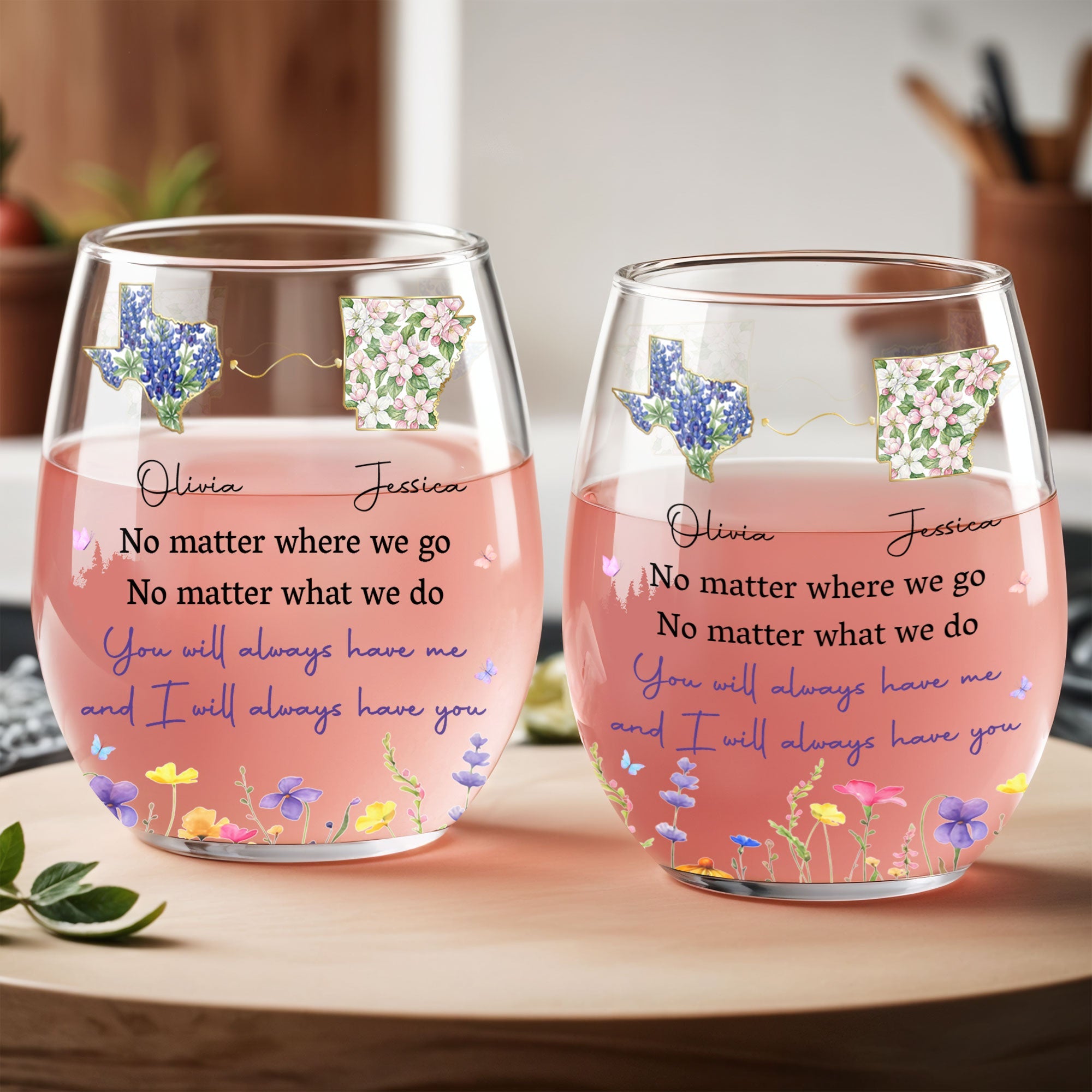 Personalized Stemless Wine Glass Custom State Outline Gift for Friends Wine Glasses GradoCreations