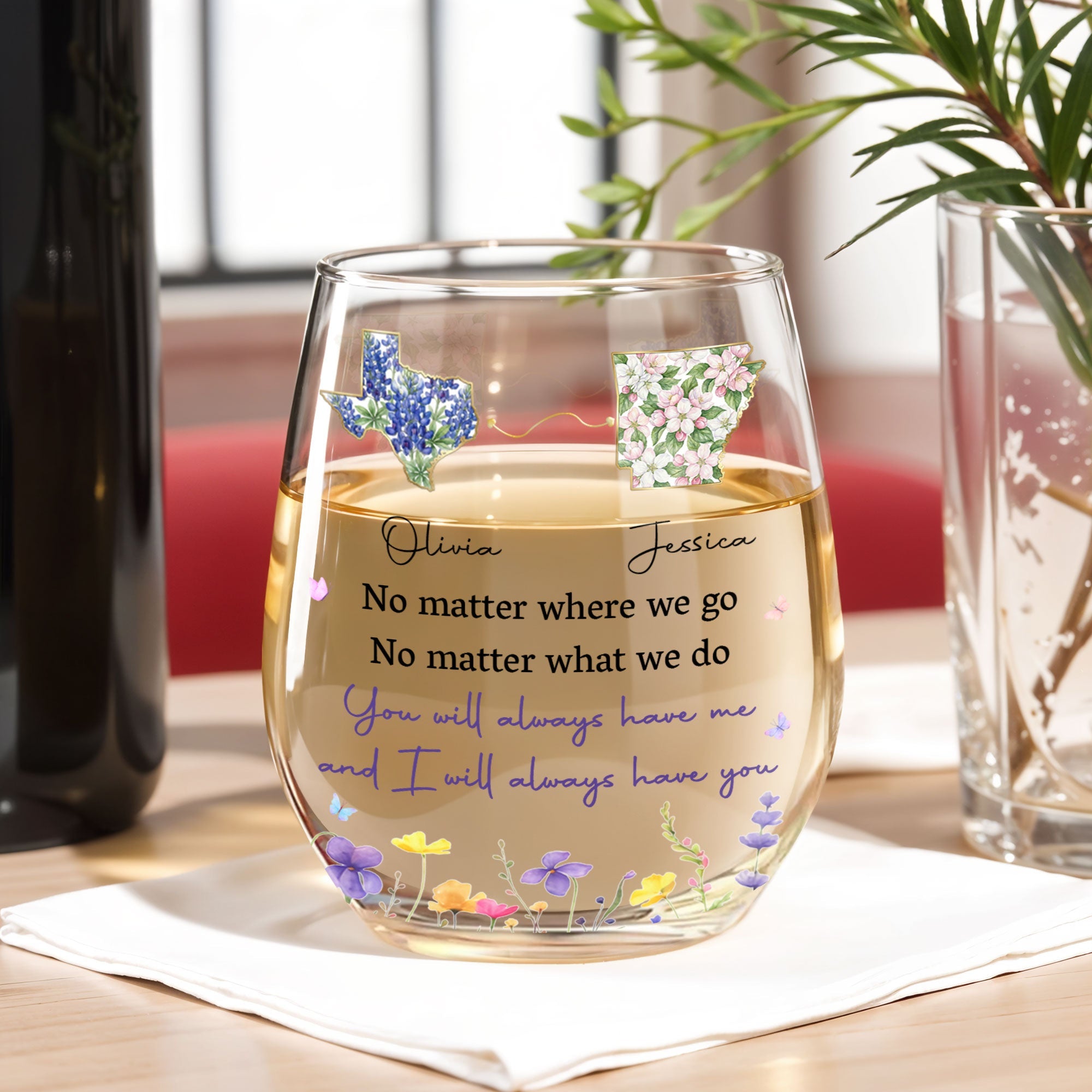 Personalized Stemless Wine Glass Custom State Outline Gift for Friends Wine Glasses GradoCreations