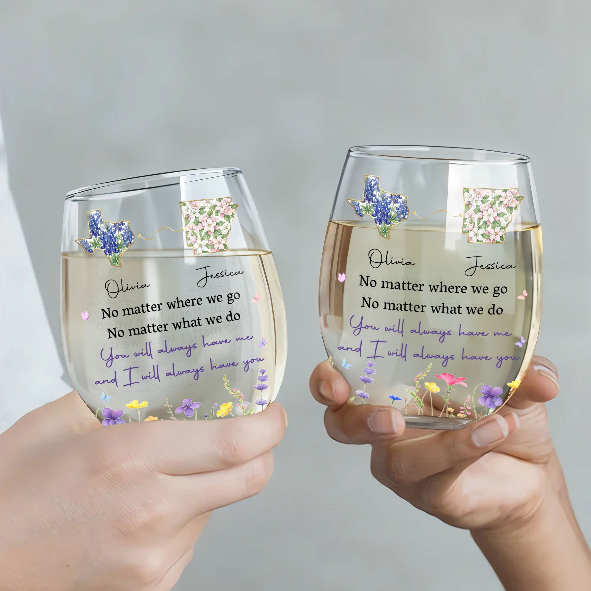 Personalized Stemless Wine Glass Custom State Outline Gift for Friends Wine Glasses GradoCreations