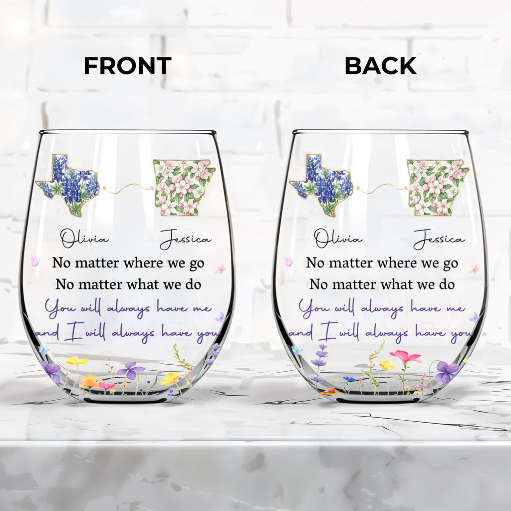 Personalized Stemless Wine Glass Custom State Outline Gift for Friends Wine Glasses GradoCreations