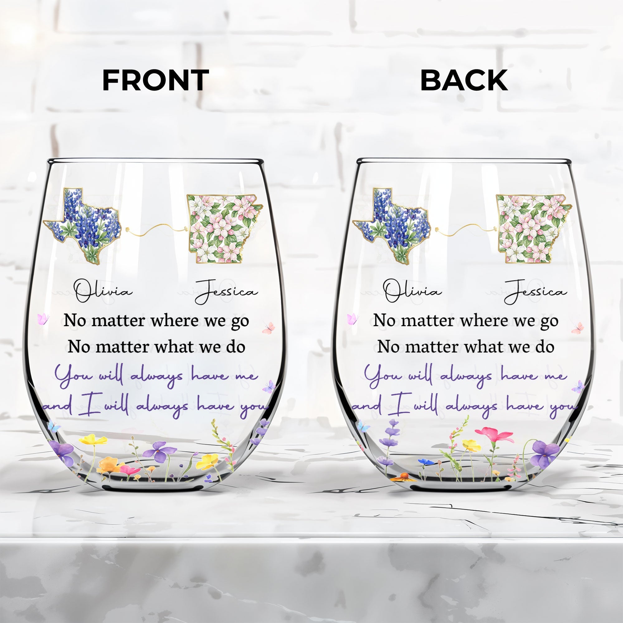 Personalized Stemless Wine Glass Custom State Outline Gift for Friends Wine Glasses GradoCreations