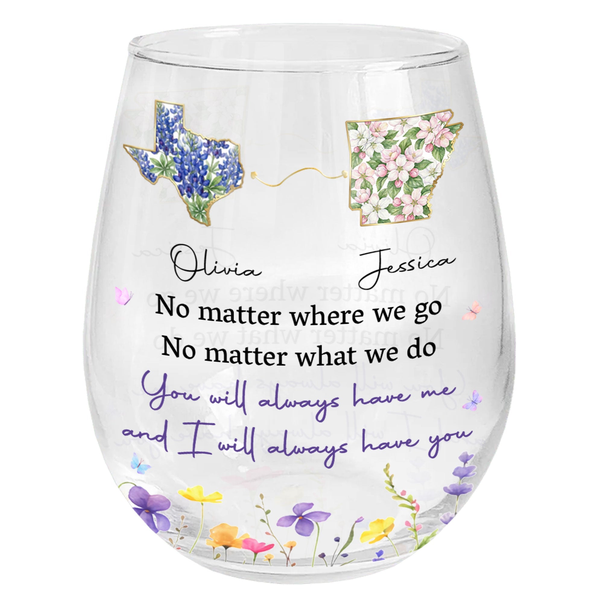 Personalized Stemless Wine Glass Custom State Outline Gift for Friends Wine Glasses GradoCreations