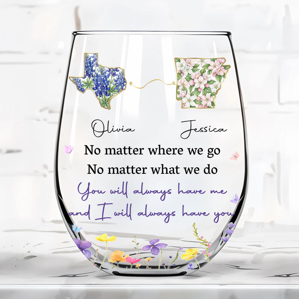 Personalized Stemless Wine Glass Custom State Outline Gift for Friends Wine Glasses GradoCreations