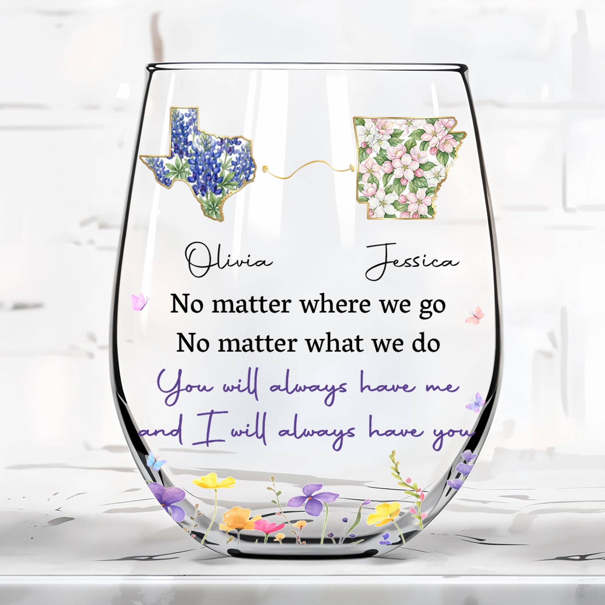 Personalized Stemless Wine Glass Custom State Outline Gift for Friends Wine Glasses GradoCreations