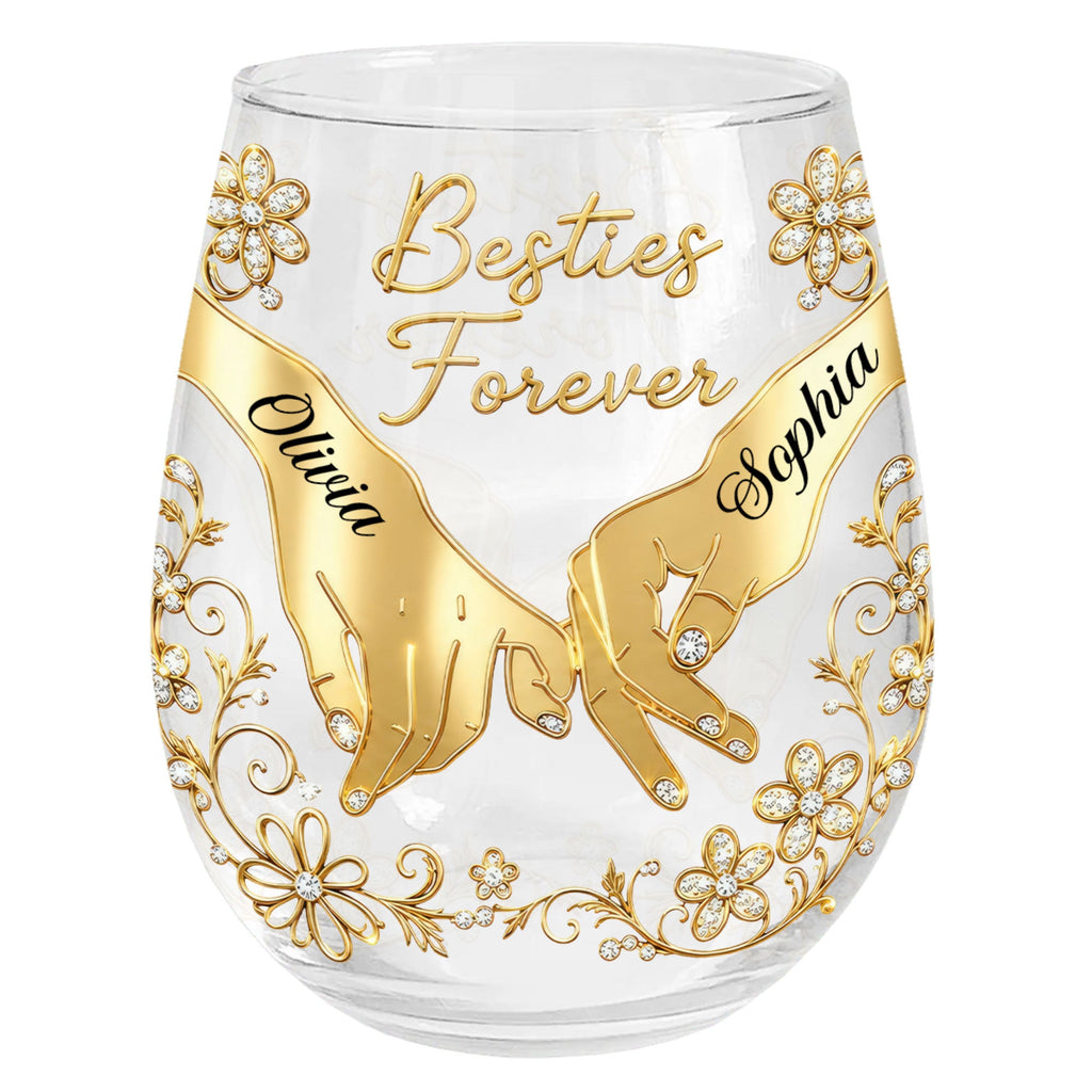 Personalized Stemless Wine Glass Bestie Gift Custom Name Floral Wine Glasses GradoCreations