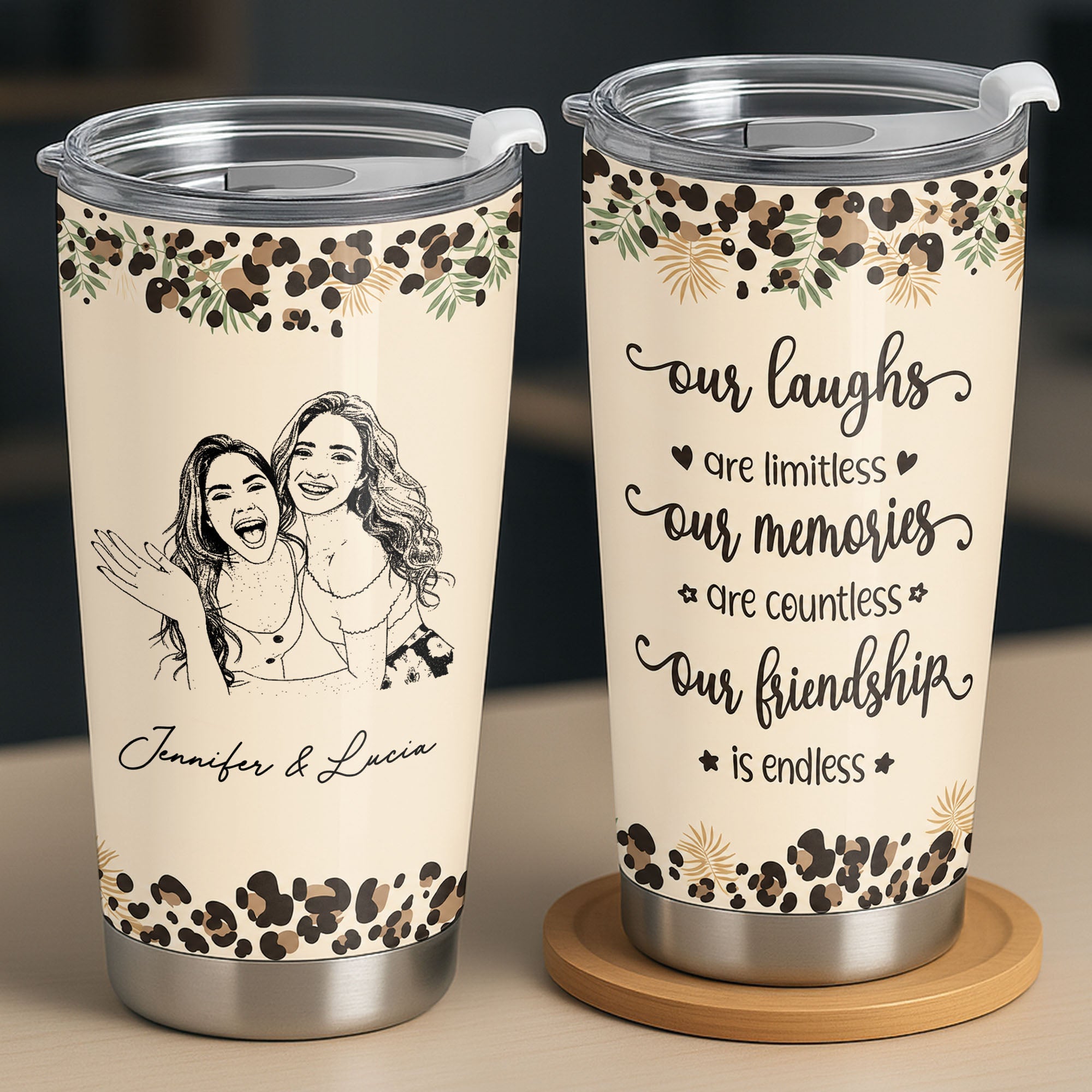 Personalized Leopard Print 20oz Tumbler Custom Gift for Best Friends