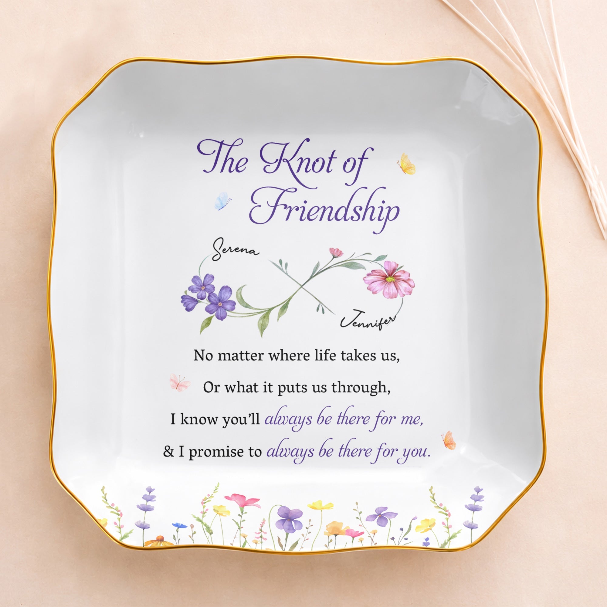 Personalized Lace Square Jewelry Dish Custom Name Gift for Bestie Lace Square Jewelry Dish GradoCreations