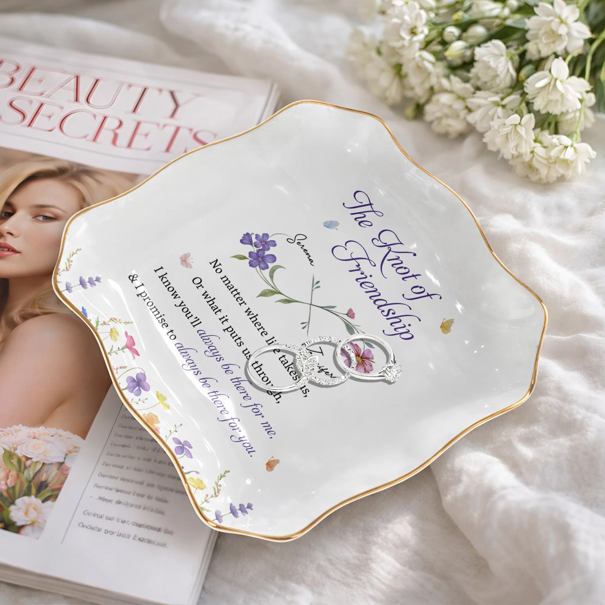 Personalized Lace Square Jewelry Dish Custom Name Gift for Bestie Lace Square Jewelry Dish GradoCreations