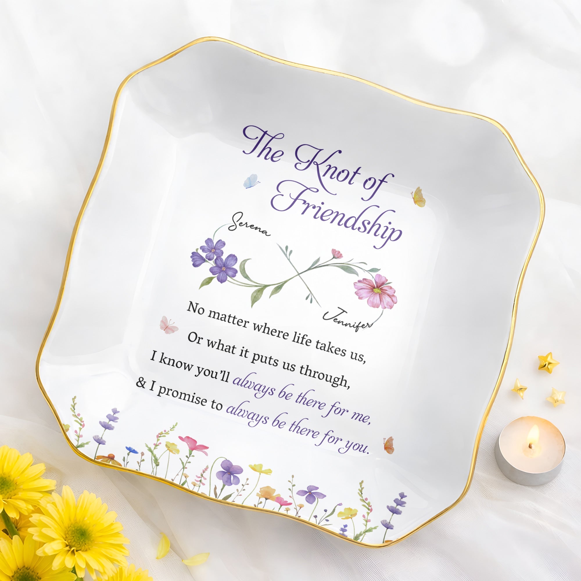 Personalized Lace Square Jewelry Dish Custom Name Gift for Bestie Lace Square Jewelry Dish GradoCreations