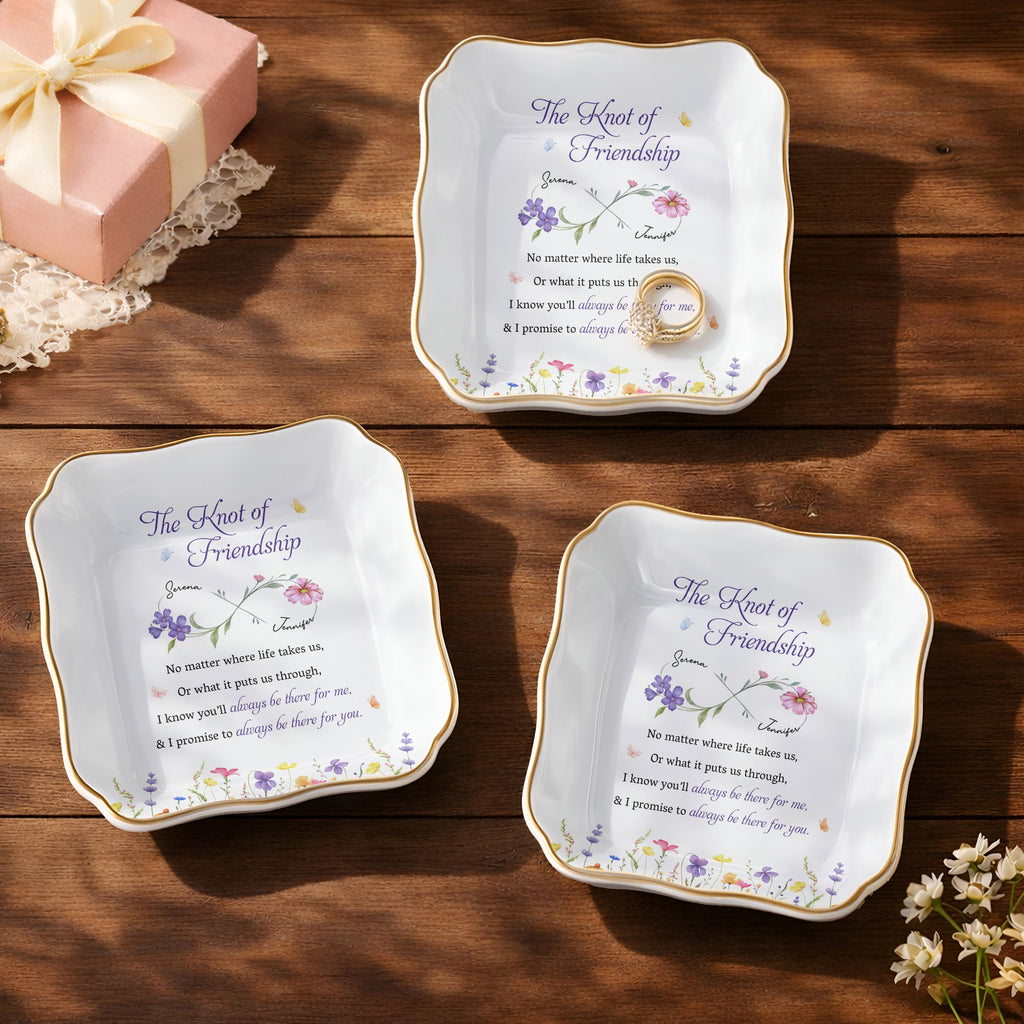 Personalized Lace Square Jewelry Dish Custom Name Gift for Bestie Lace Square Jewelry Dish GradoCreations