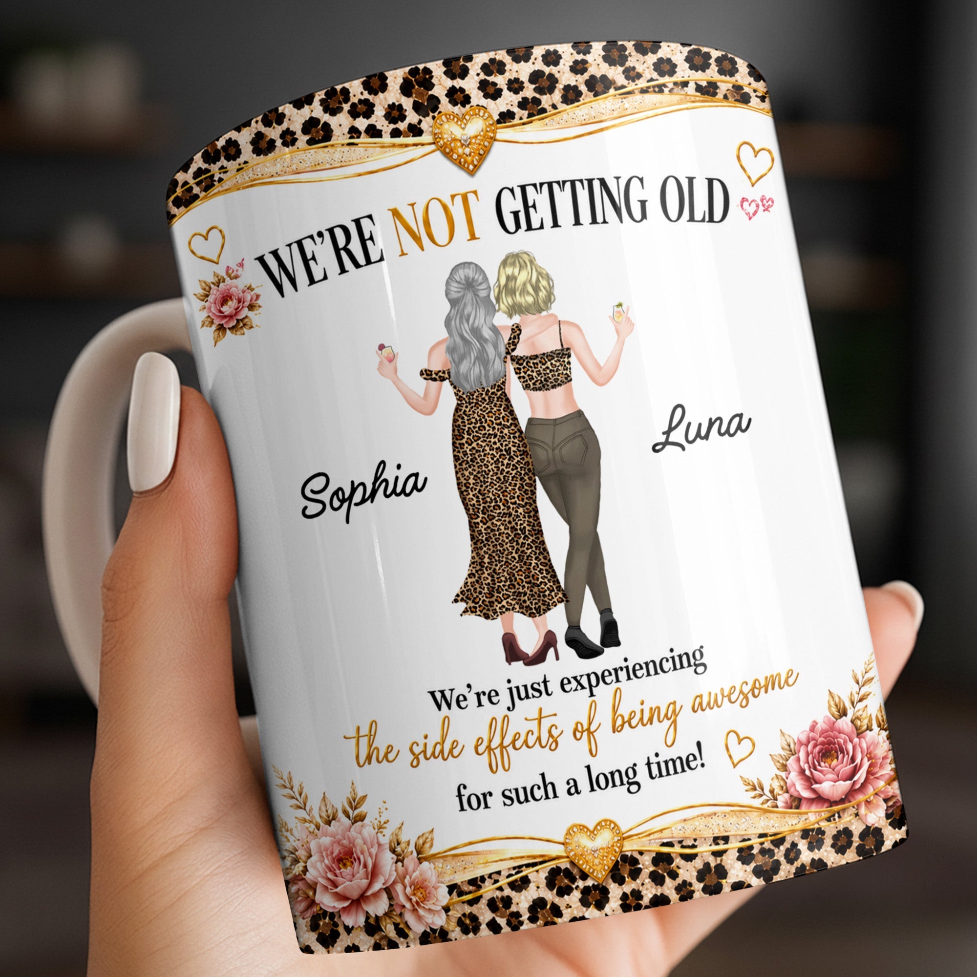 Personalized Leopard Print Coffee Mug Custom Name Gift for Best Friends Edge-to-edge Mug GradoCreations