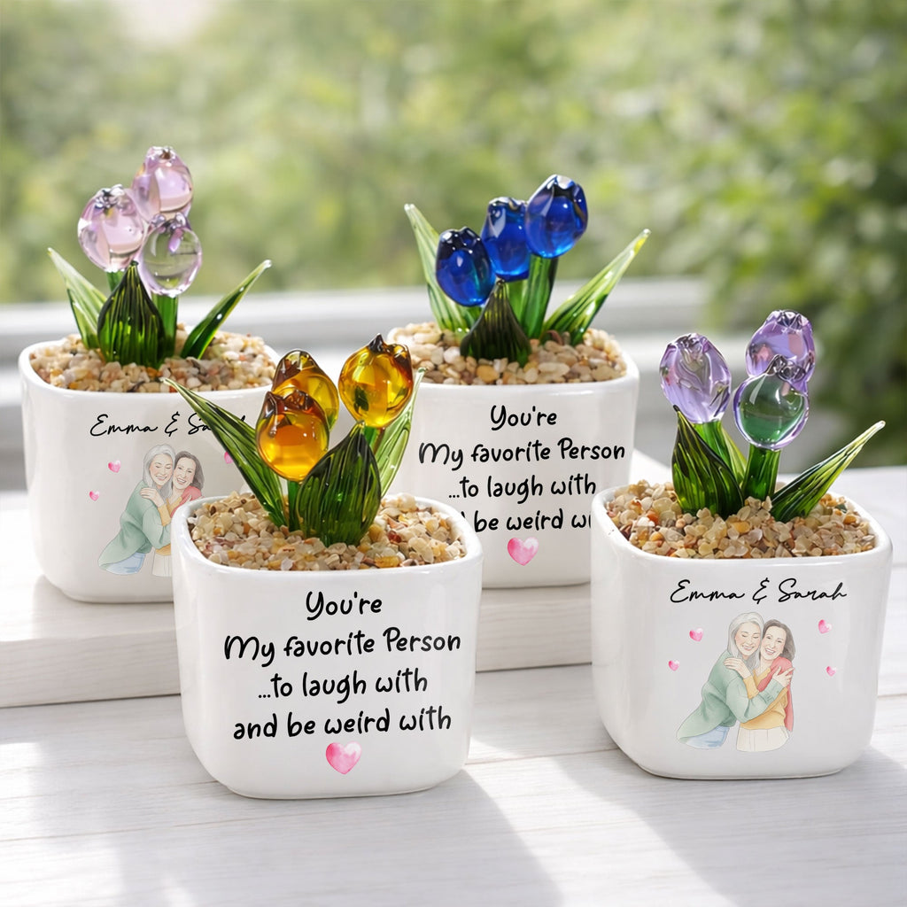 Personalized Glass Tulip Flowers Custom Name Gift for Best Friend